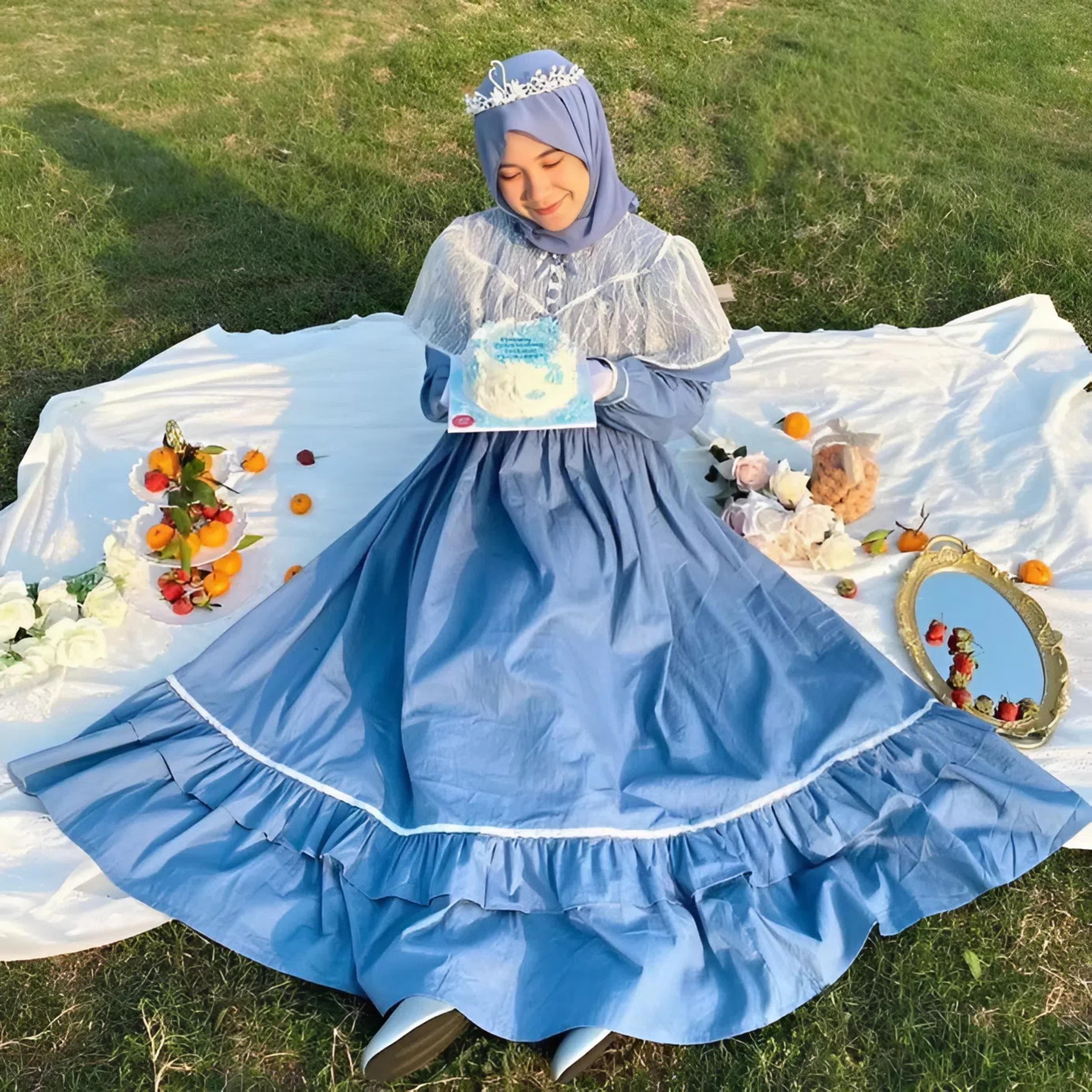 Fairytale Cottagecore Modest Dress | Vintage Puff Sleeve Muslim Maxi Gown w/ Lace Cape | Custom Color Princess Picnic Dress Hijab Friendly