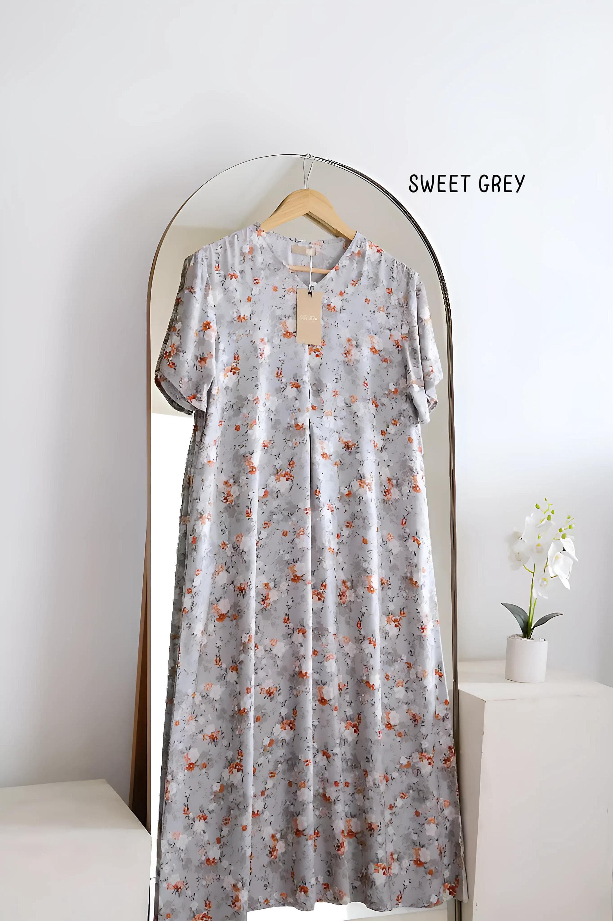 Floral Cotton Rayon Pajama Dress: A-Line Loungewear with Pockets