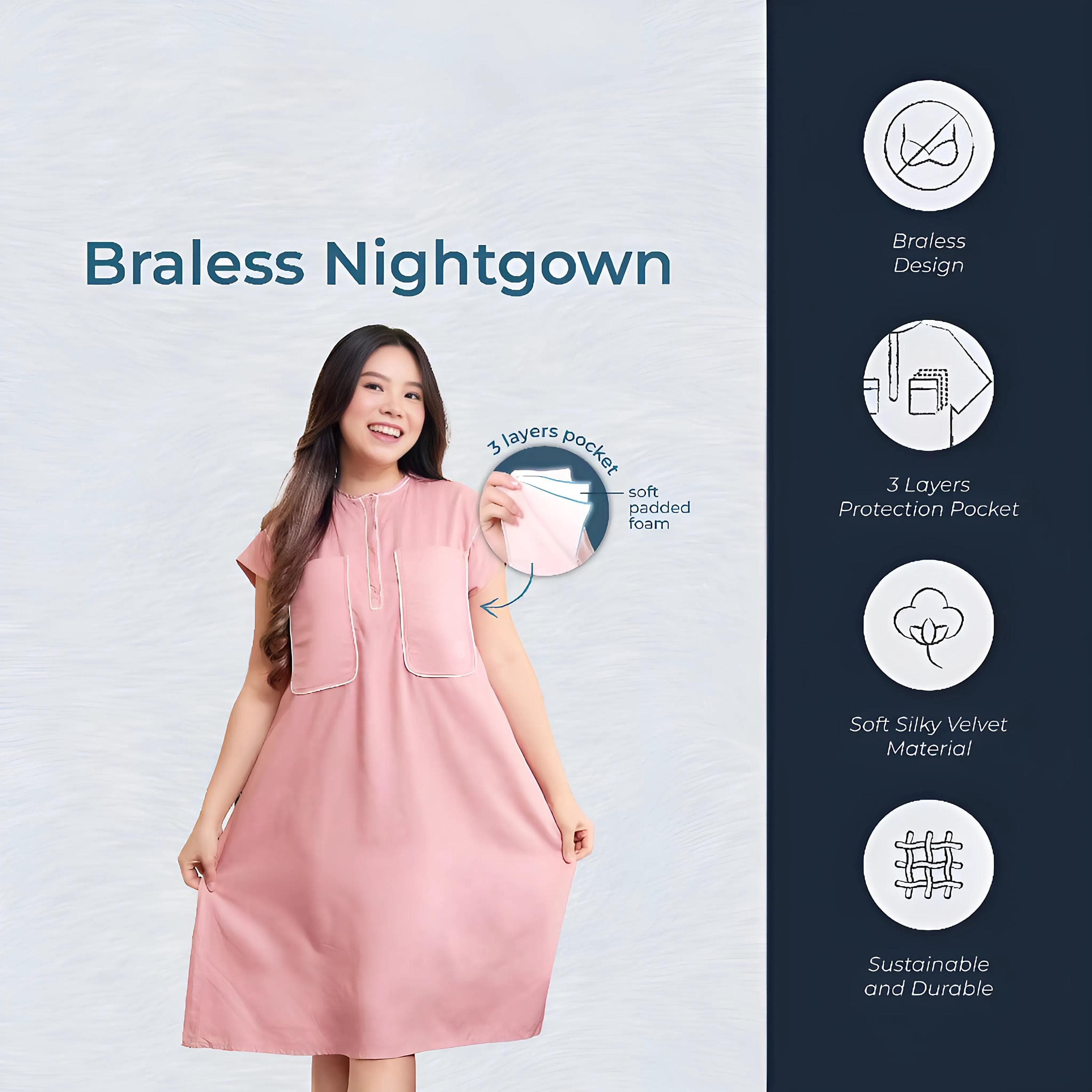Braless Silky Nightgown with Padded Pockets
