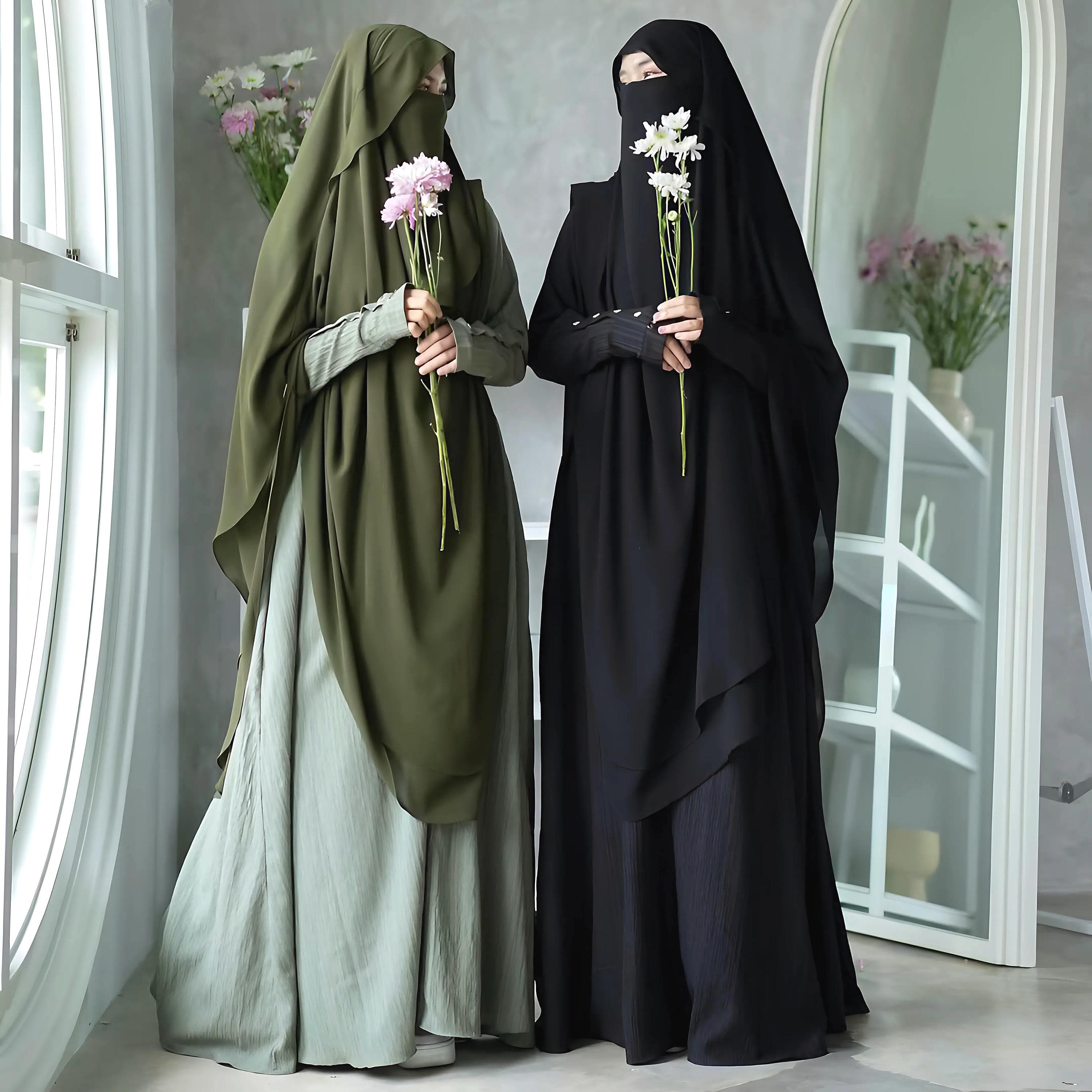 Elegant Abaya Khimar Set: Korean Collar Muslim Prayer Dress