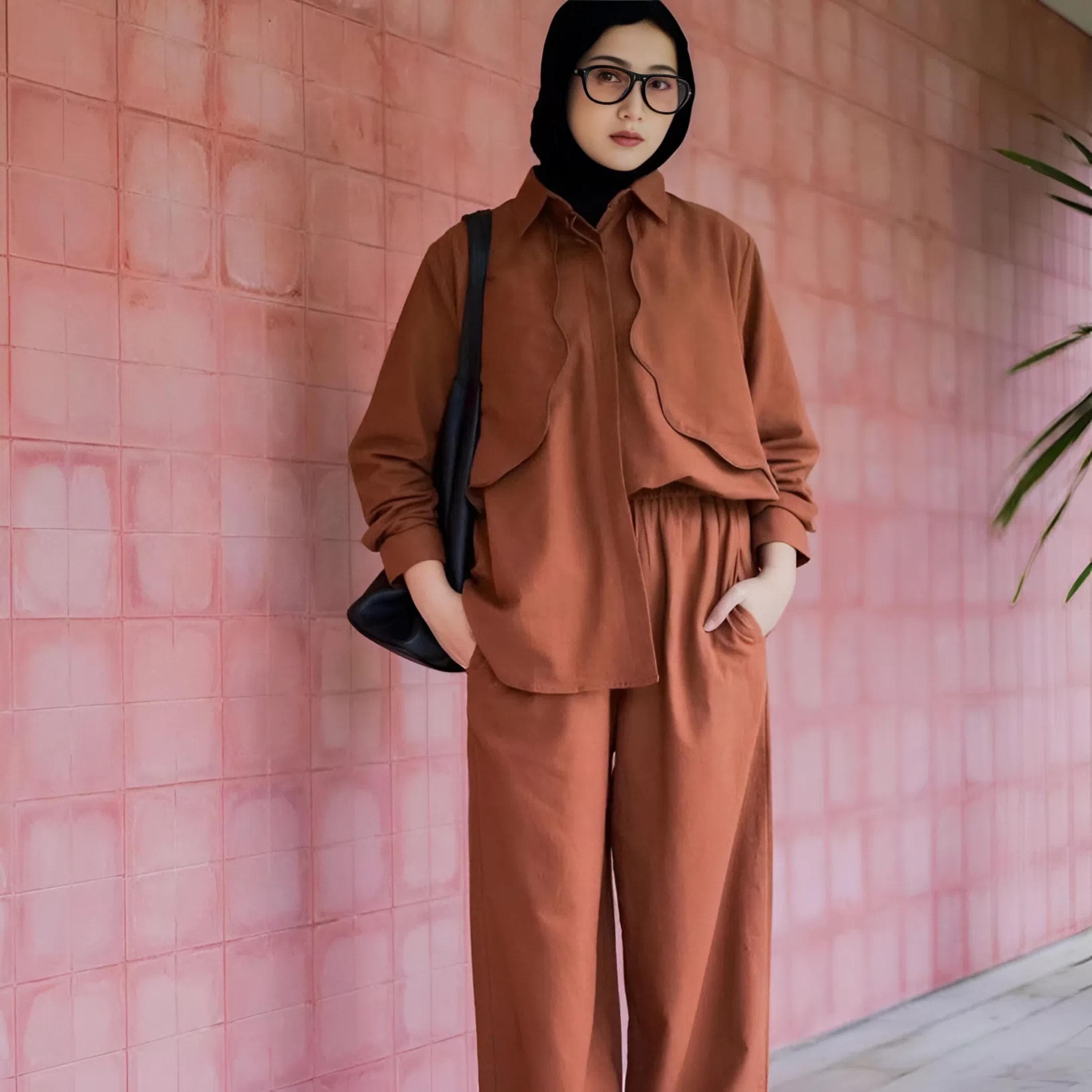 Linen Two Piece Set – Long Sleeve Shirt & Wide Leg Pants