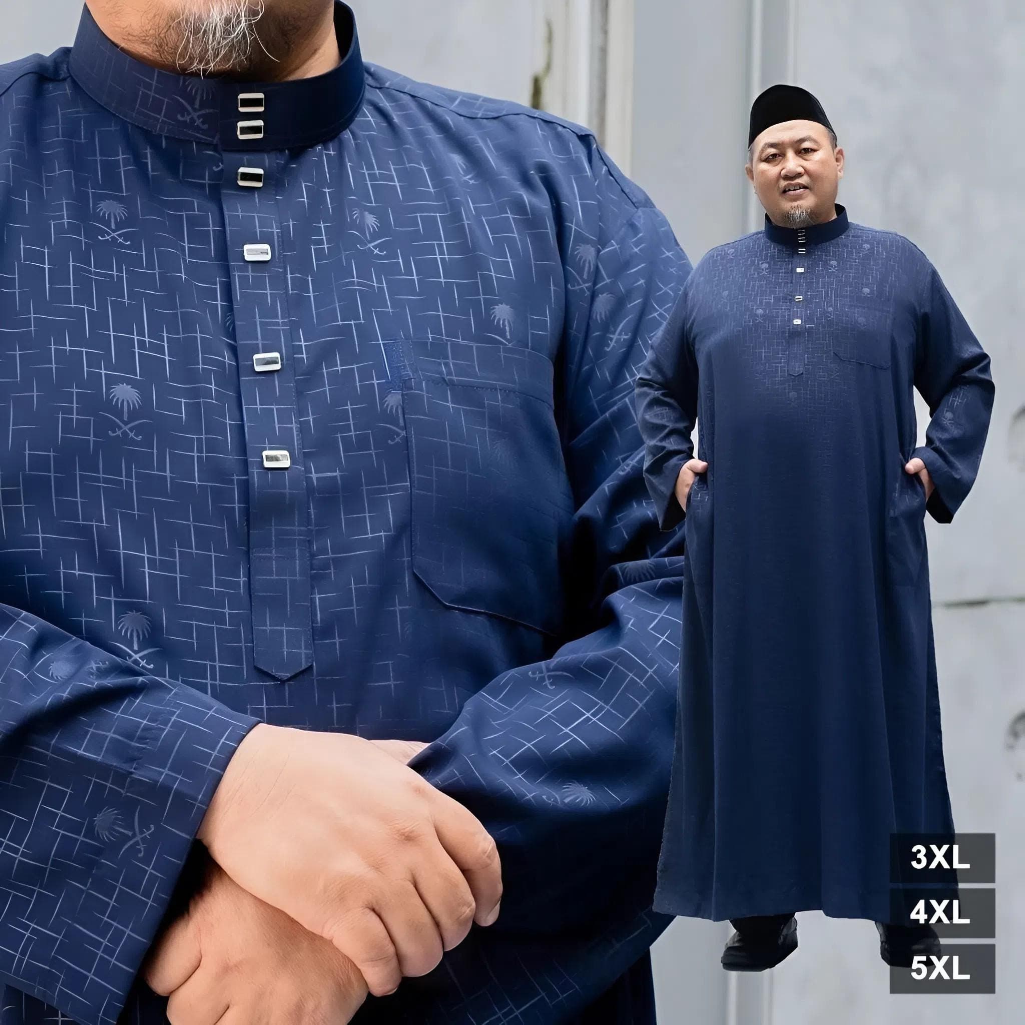 Plus Size Men's Thobe Premium Embossed Fabric Big and Tall Islamic Jubba