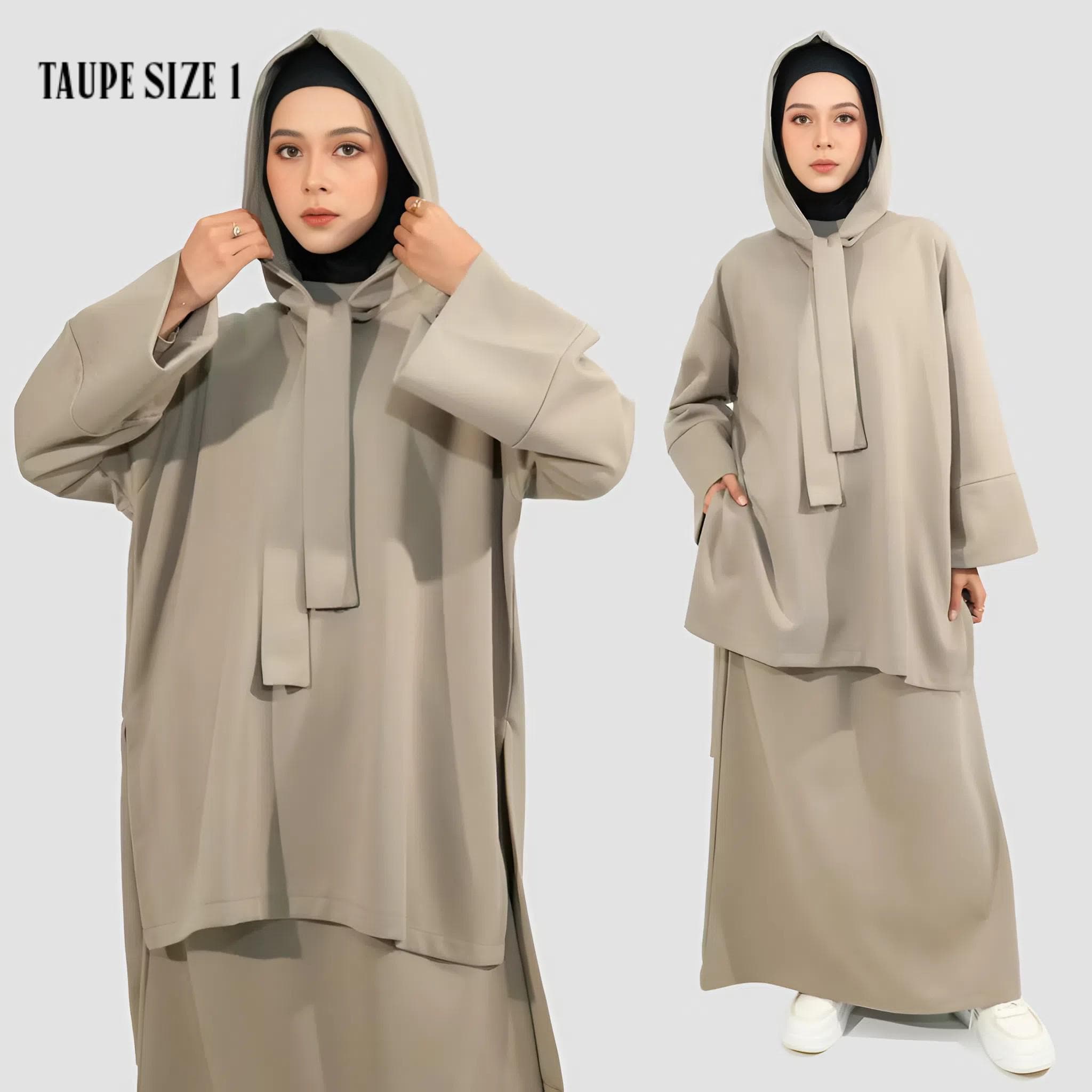 Black loose hoodie abaya set with long skirt, made of Russian Cotton Danball, includes modest hijab scarf