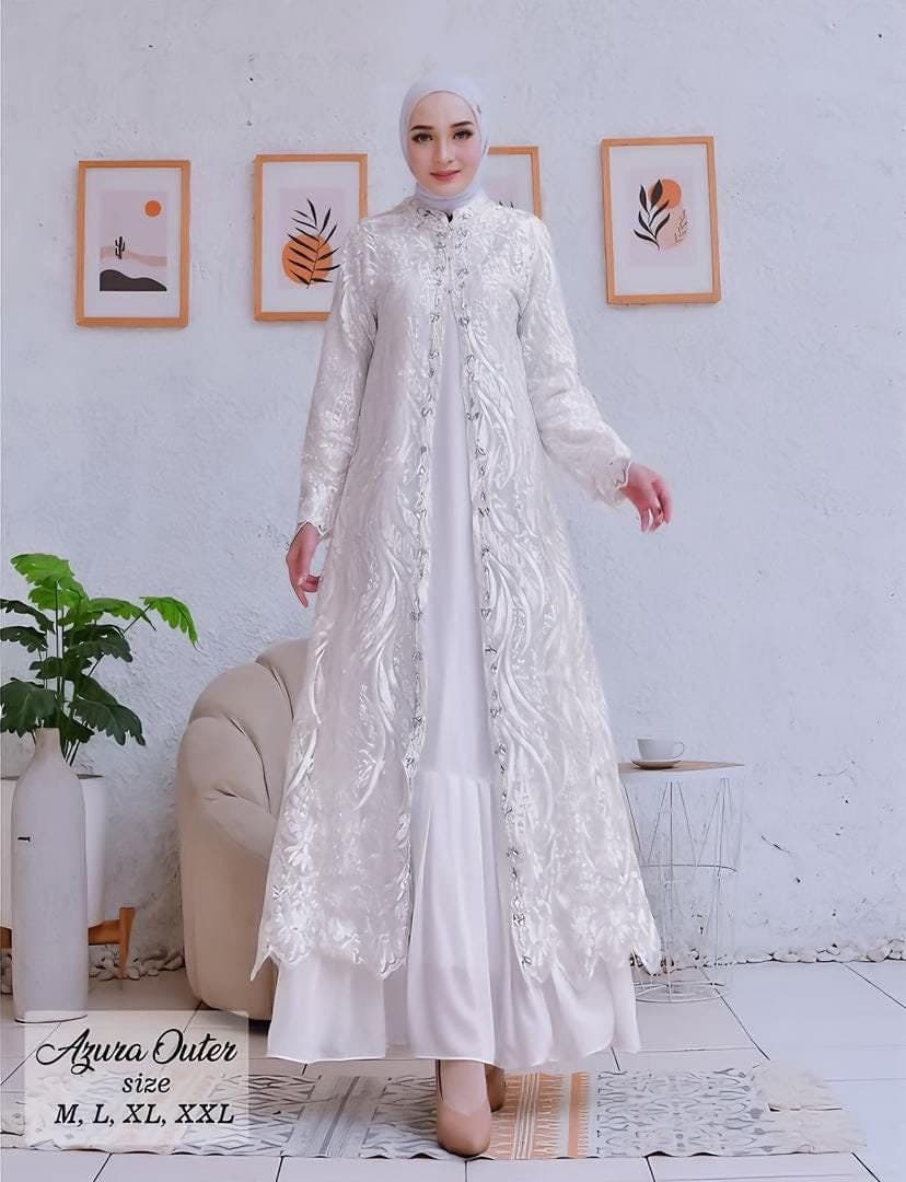 Embroidered Tulle Abaya: Azura Lace Coat, Modest Wedding Outerwear (Sizes M-XXL)