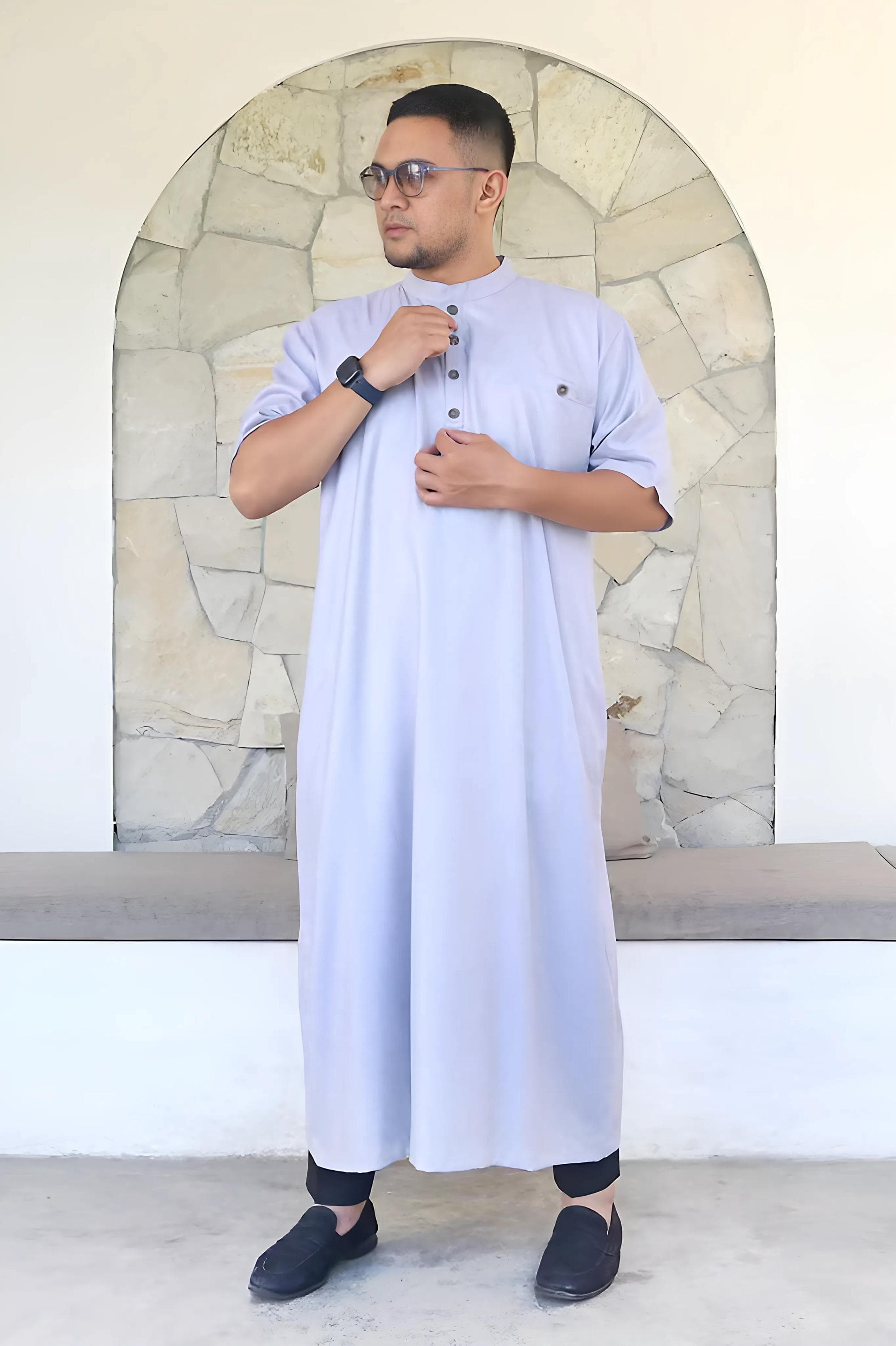 Men's Cotton Madinah Jubbah Thobe Robe - Islamic Kaftan (4XL)