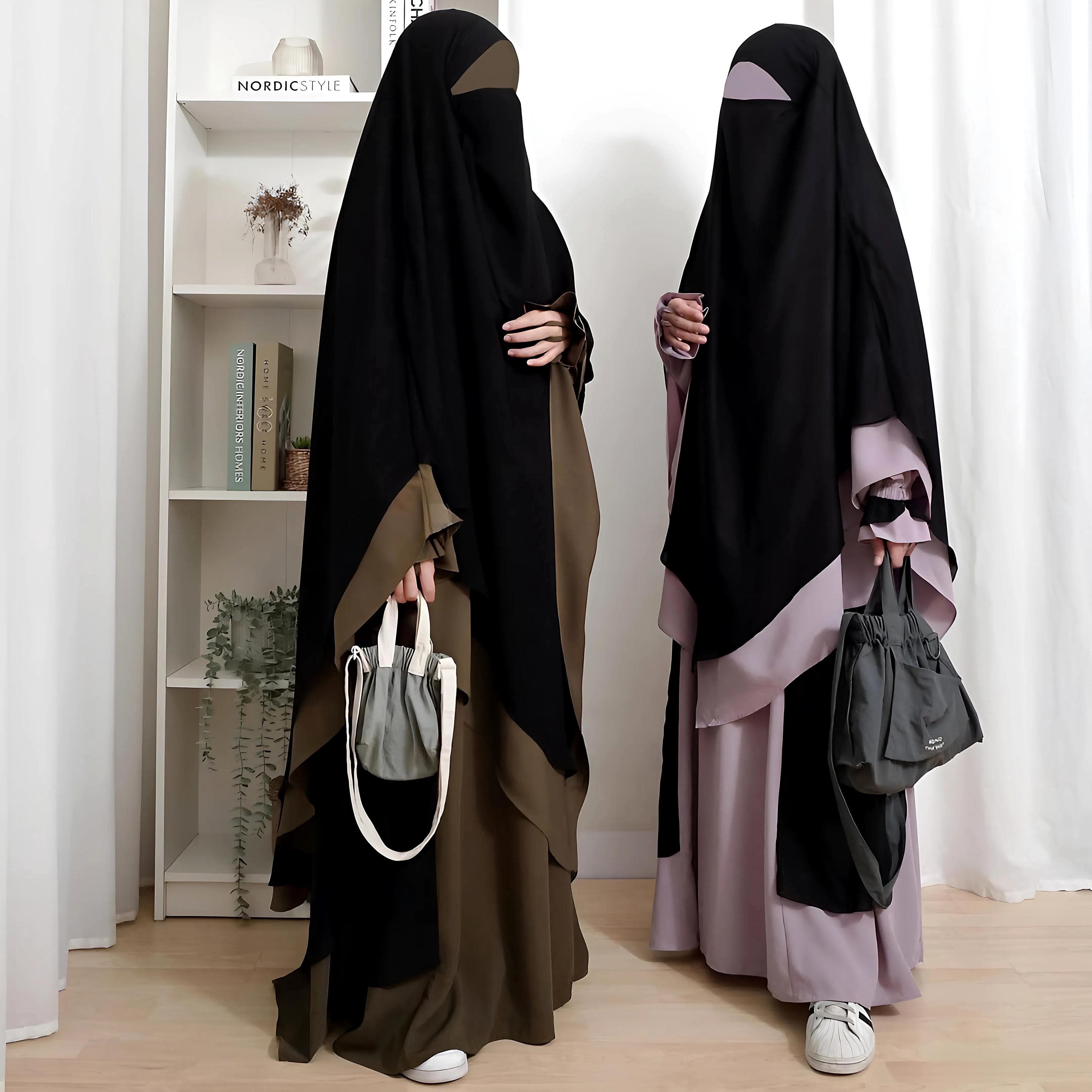 Two Tone Abaya French Khimar Niqab Set: Islamic Modest Dress