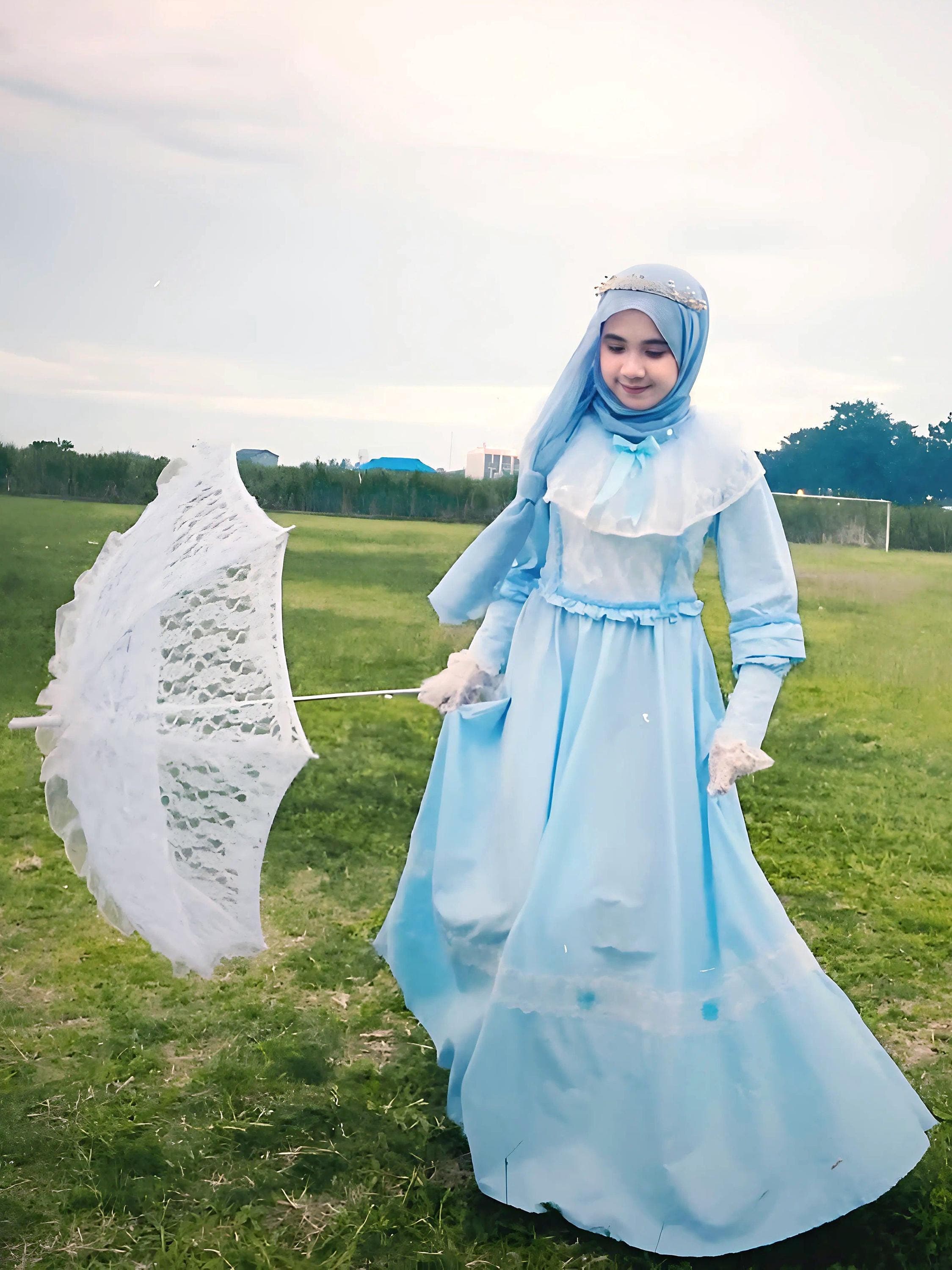 Blue Princesscore Dress: Cottagecore Fairytale Gown with Flower Crown - image 4