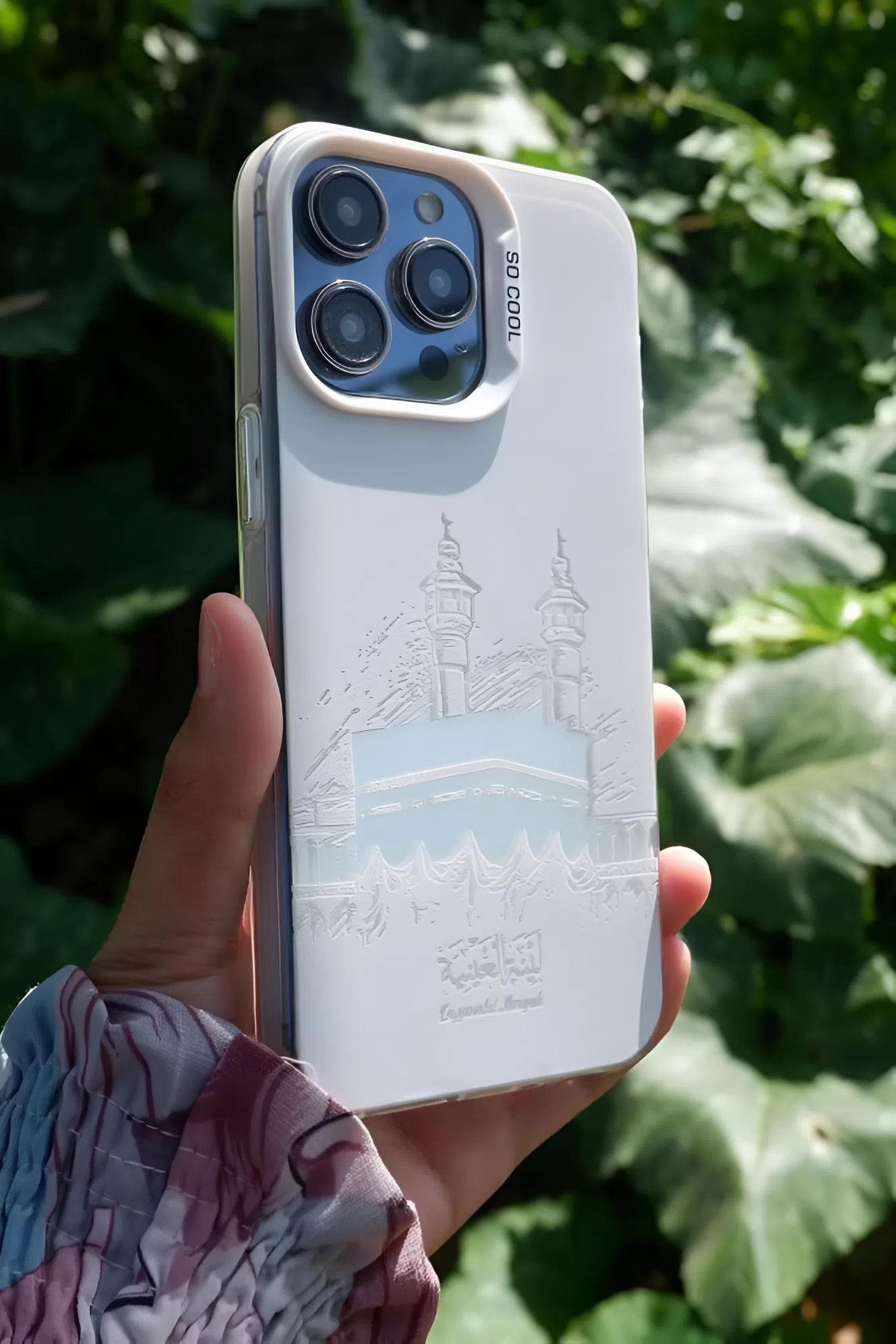 Glossy Kaaba calligraphy phone case with soft silicone material and UV print detail