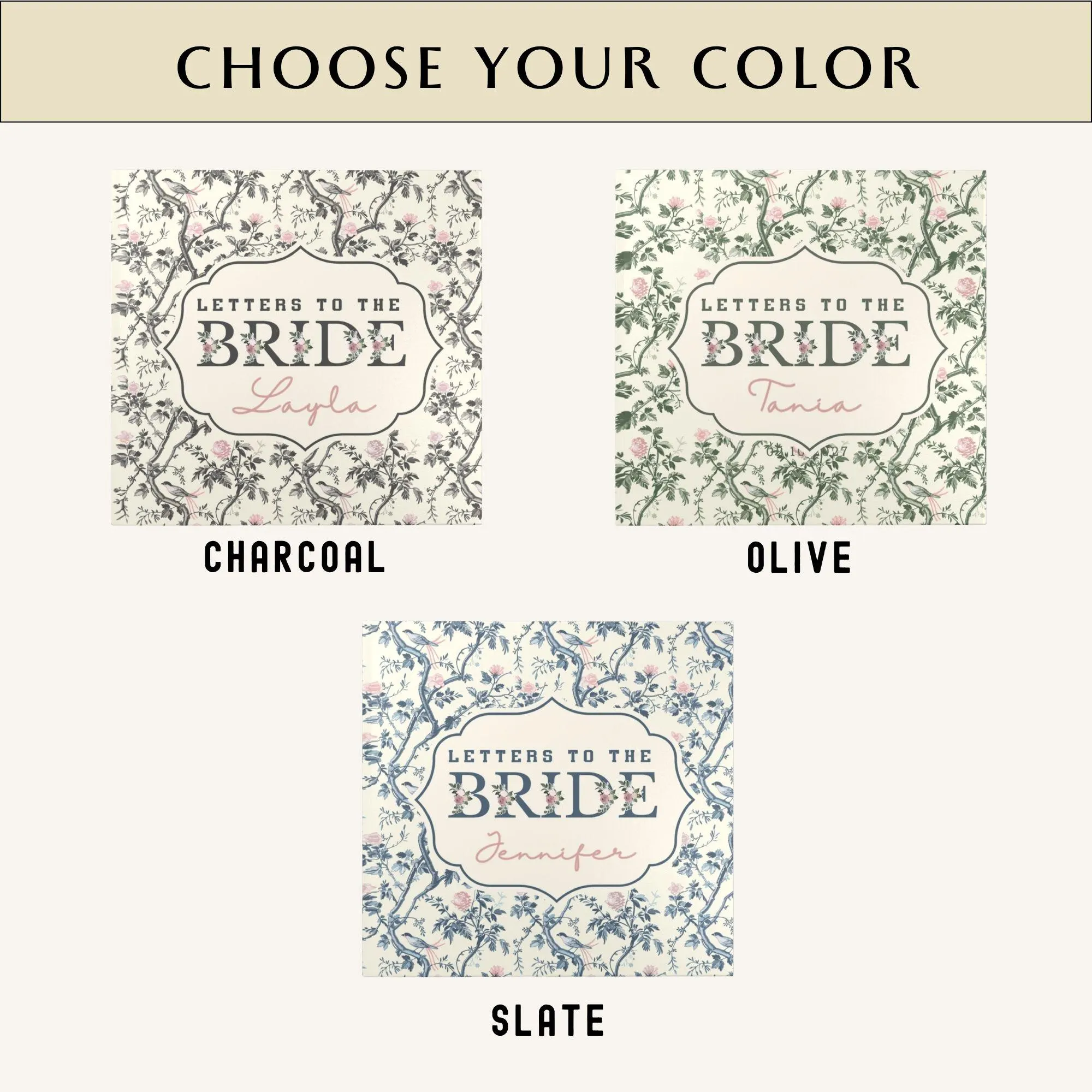 Letters to the Bride Guest Book, Personalized Bridal Shower Guestbook, Wedding Advice Book, Bride Keepsake, Toile Bride Gift - image 3