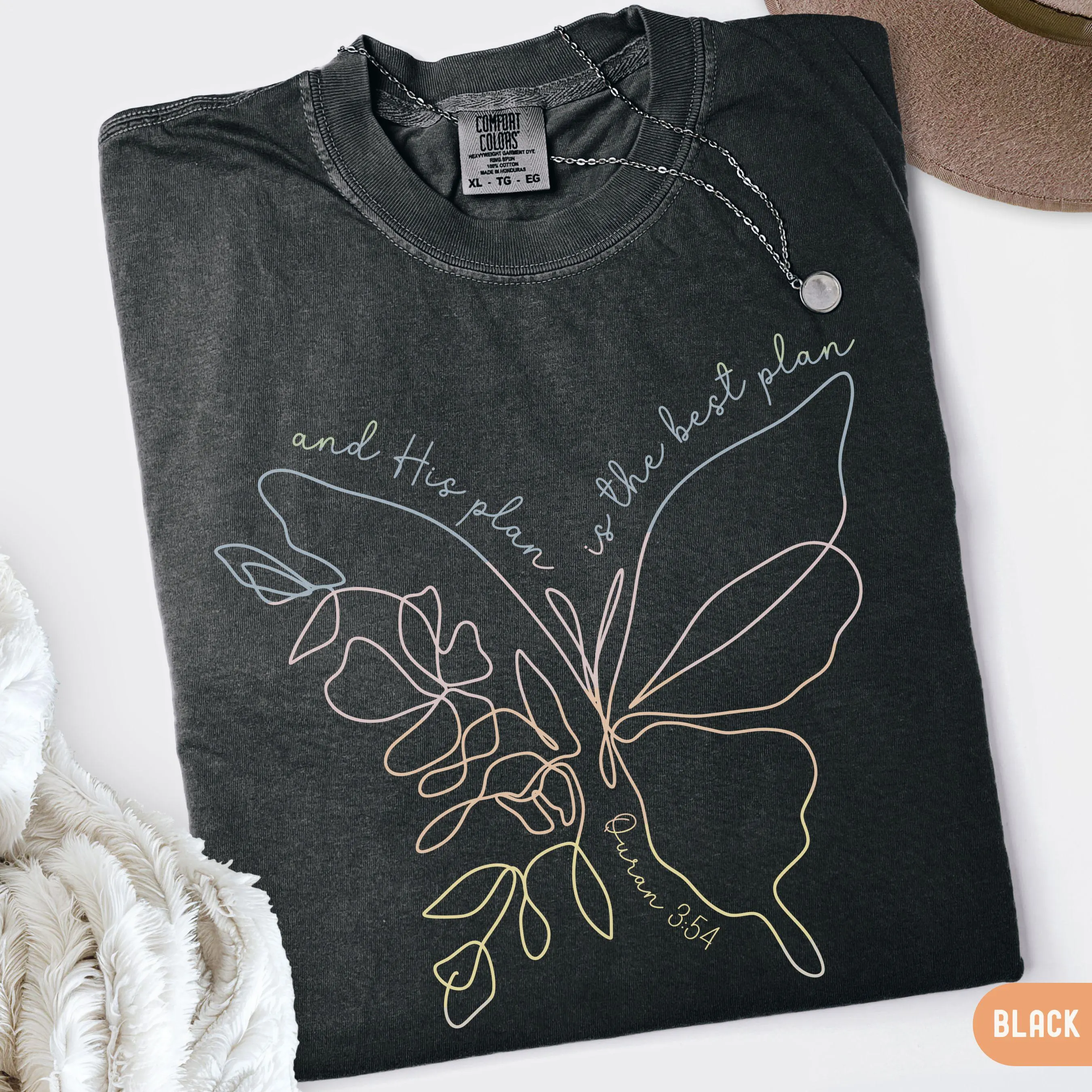 Muslim Womans Butterfly Comfort Colors® Shirt, Islamic Reminder God's Plan Quran Verse T-shirt, Spiritual Gift - image 2