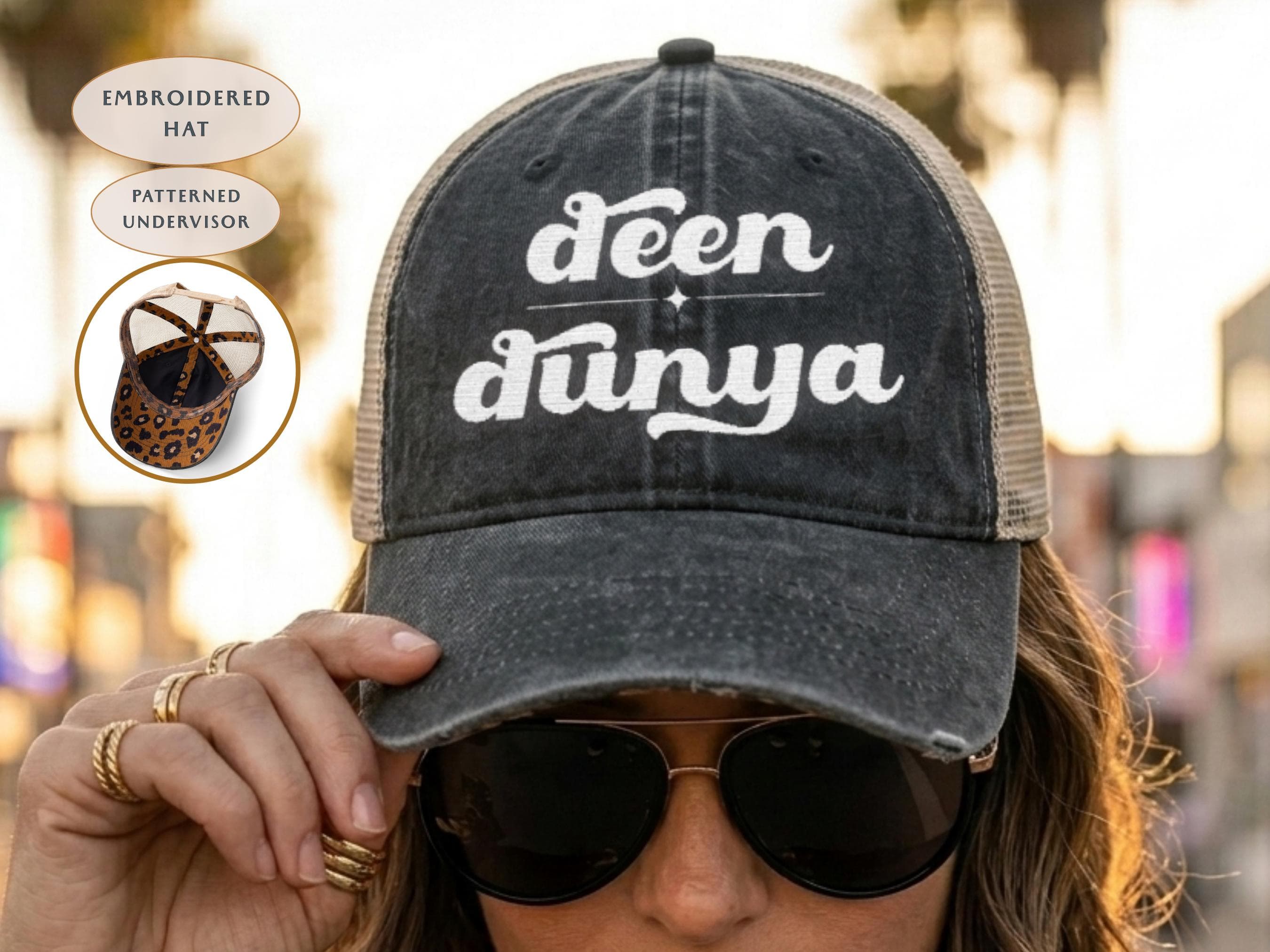 Deen Over Dunya Embroidered Trucker Hat, Islamic Aesthetic Cap, Muslim Gift for Women, Modest Streetwear Hat, Faith Inspired Hat