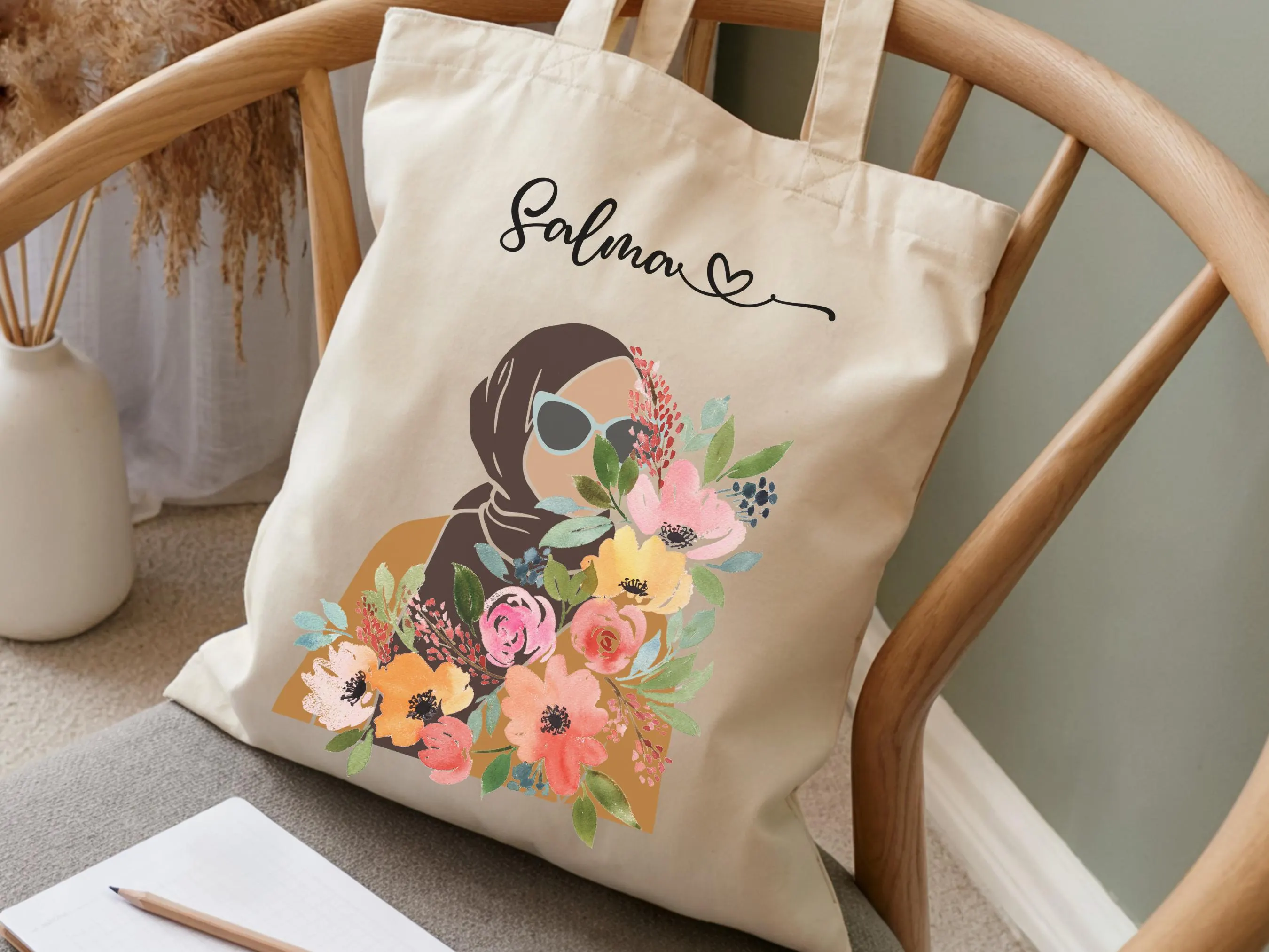 Custom Hijabi Girl Tote – Wanderlust Floral Gift for Muslim Women, Graduation, Nikkah, Eid Mubarak, Islamic Gift for Her - image 3