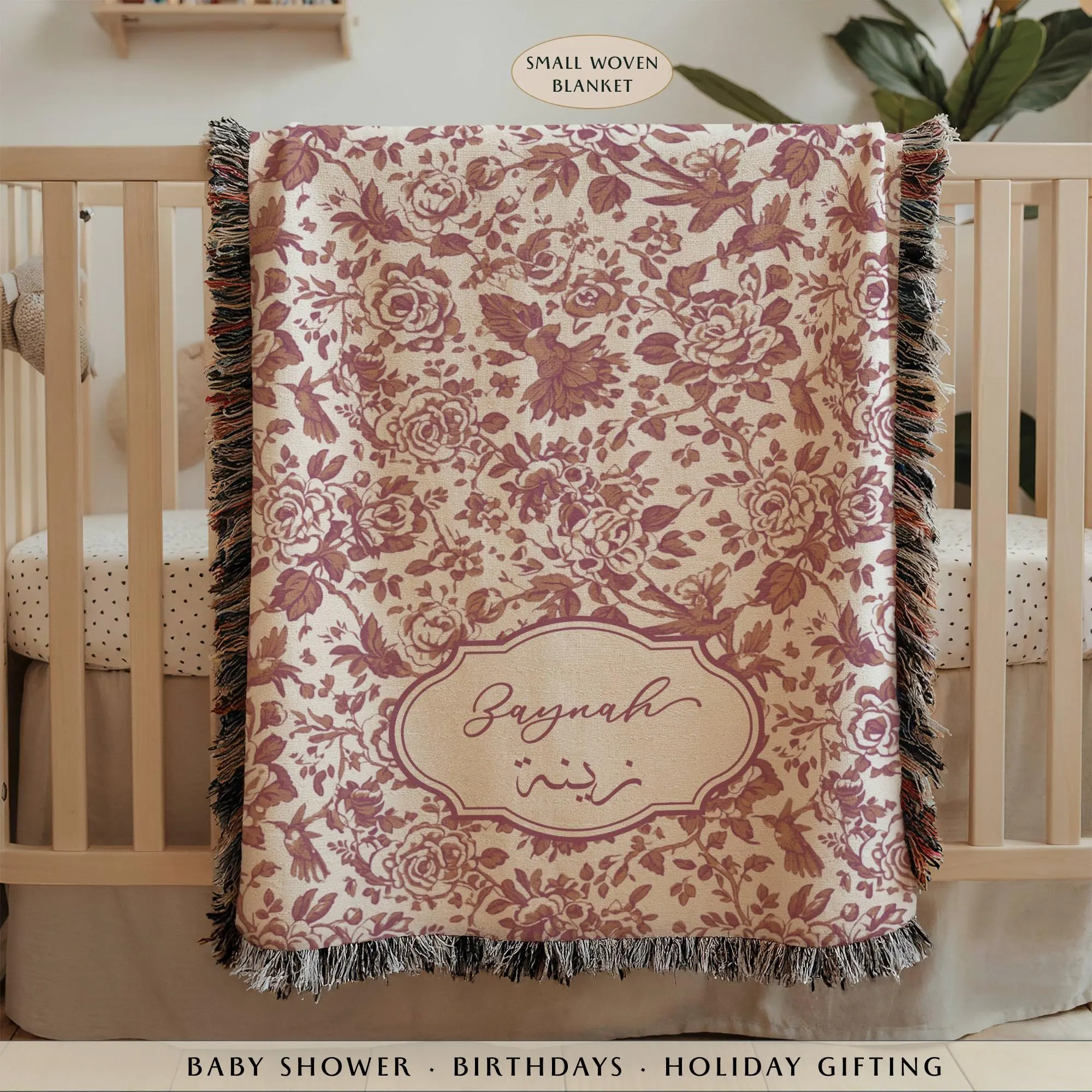 Personalized Arabic Name Toile Blanket, Custom Baby Name Woven Blanket, Nursery Keepsake Gift, Arabic & English Name, Baby Shower Gift - image 2