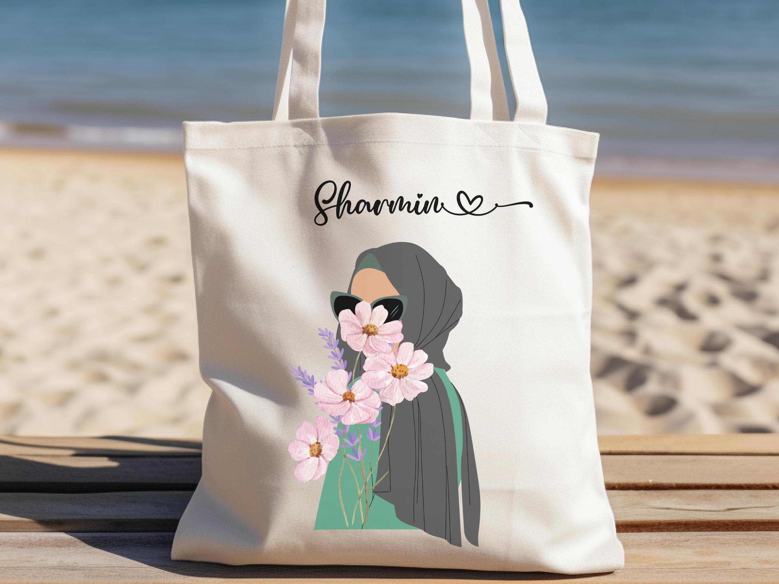 Custom Hijabi Girl Tote – Wanderlust Floral Gift for Muslim Women, Graduation, Nikkah, Eid Mubarak, Islamic Gift for Her - image 2