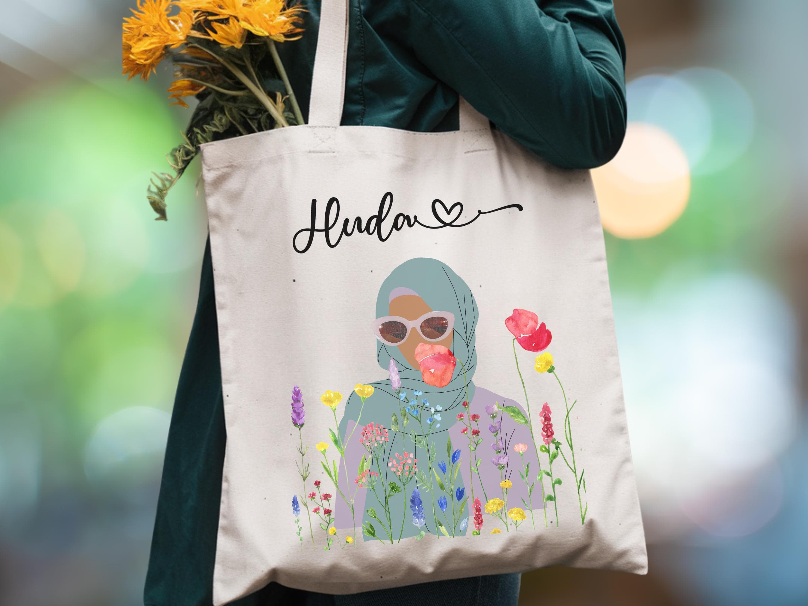 Custom Hijabi Girl Tote – Wanderlust Floral Gift for Muslim Women, Graduation, Nikkah, Eid Mubarak, Islamic Gift for Her - image 5