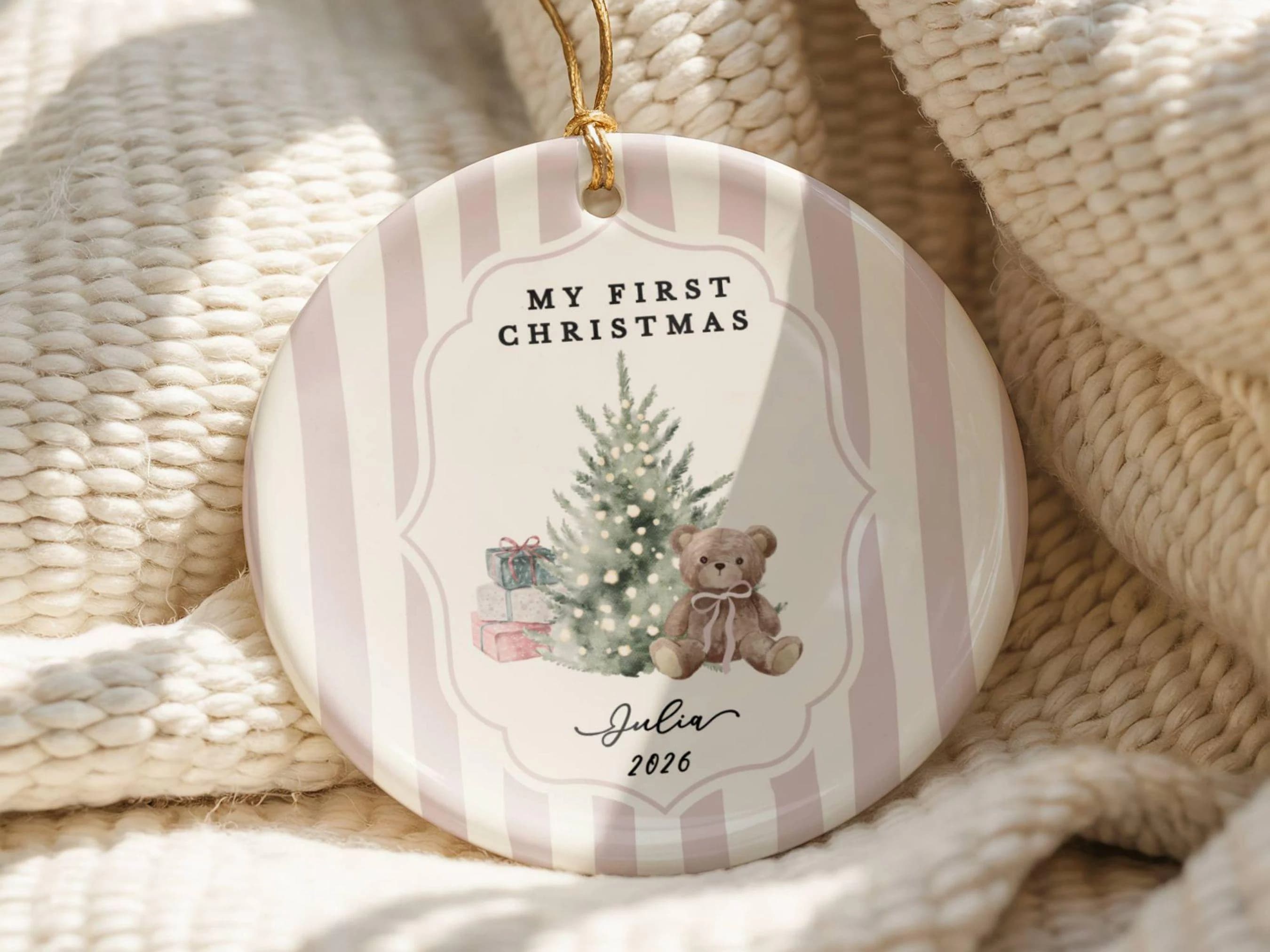Baby’s First Christmas Ornament • Personalized Baby Name Keepsake • Teddy Bear Christmas Ornament 2026