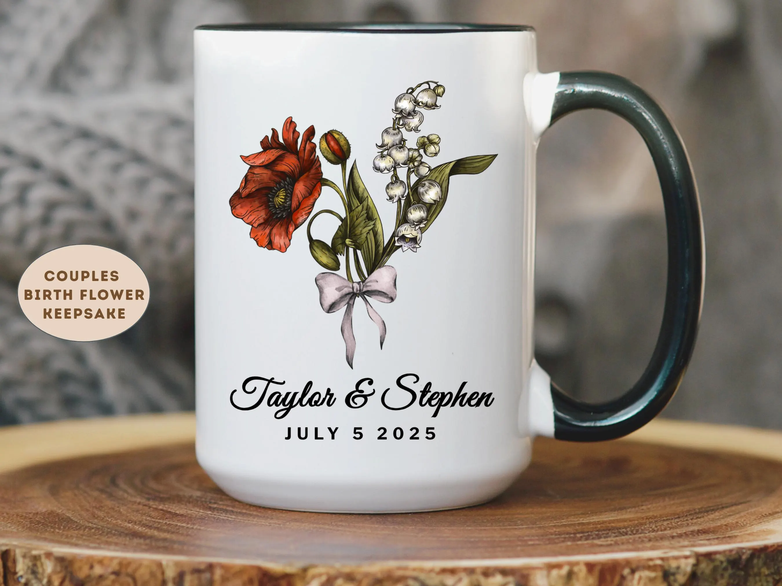 Personalized Birth Flower Couples Tumbler, Custom Name Date Keepsake, Mr & Mrs Wedding, Engagement or Anniversary Gift, Floral Home Decor - image 5