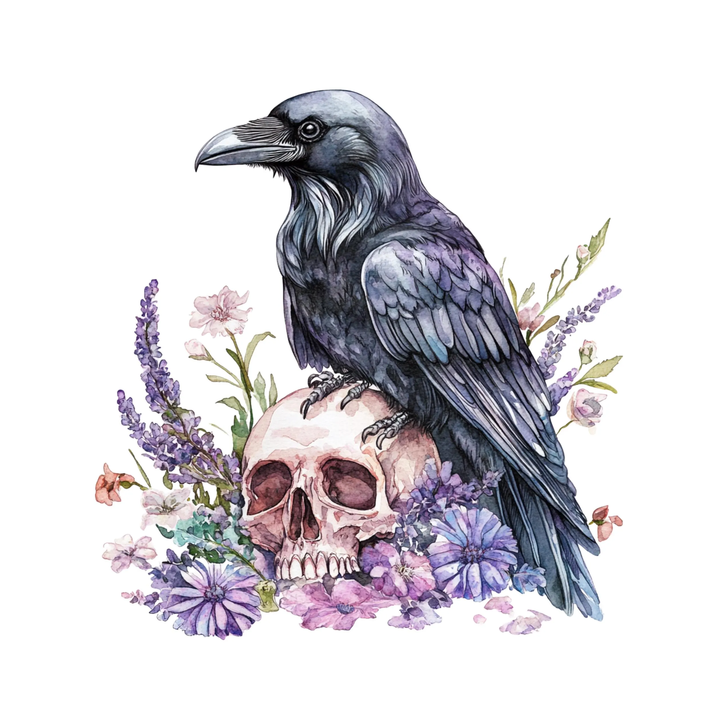 Raven skull floral, Gothic Ravens Watercolor Clipart, Mystic raven, Enigmatic witch bird, Raven bird,Raven floral,Raven skull,gothic clipart - image 4