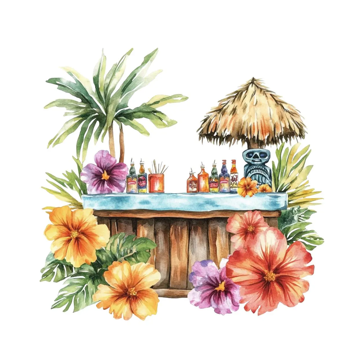 Tiki Bar Tropical Clipart, Tropical Bar Clipart, Hawaiian Clipart,Tiki Bar Beach,Watercolor Hawaii Tiki Clipart, Watercolor Tiki Bar clipart - image 5