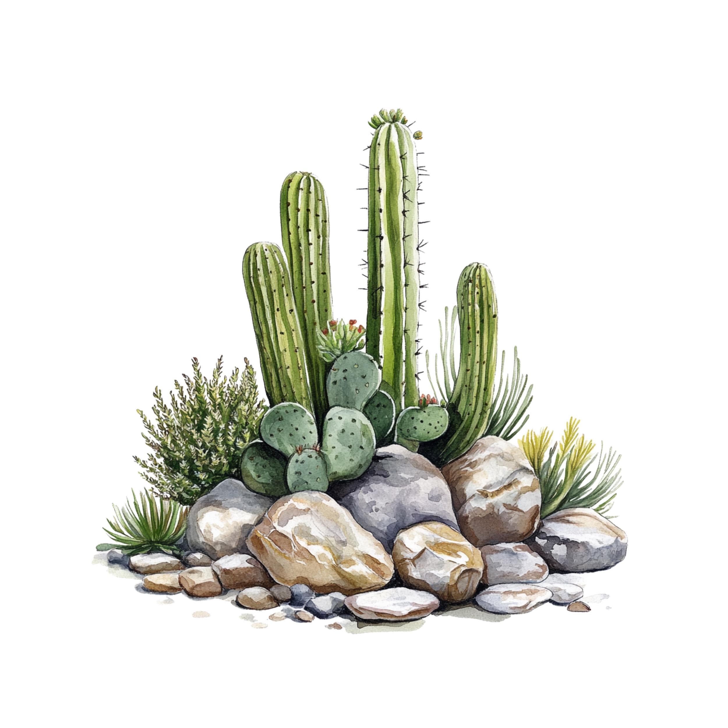 Cactus clipart Rocky Garden Clipart, Cactus Watercolor Desert clipart ,Cactus on stone, cactus design, desert scene,cactus png ,Stone Garden - image 5