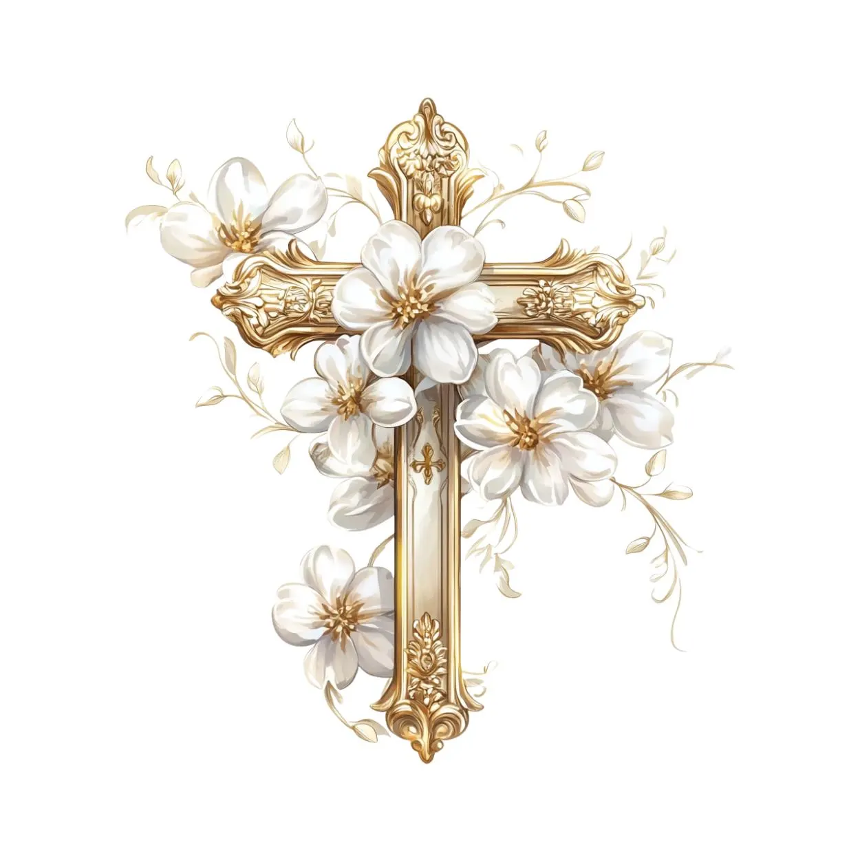 Watercolor White floral cross clipart, Religious clipart, Baptism cross, First Communion clipart,  Cross Baptism Clipart, Floral Cross png - image 5