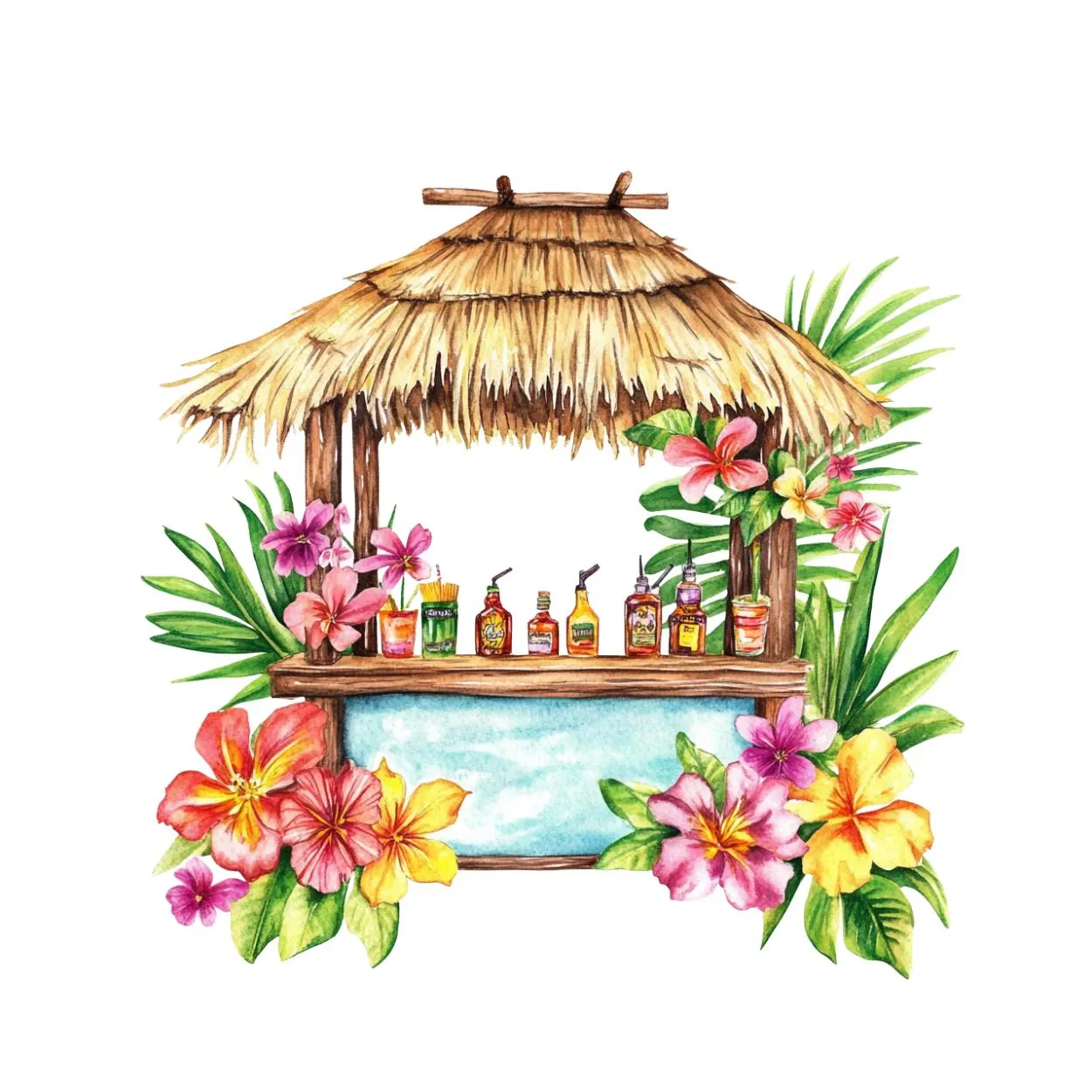 Tiki Bar Tropical Clipart, Tropical Bar Clipart, Hawaiian Clipart,Tiki Bar Beach,Watercolor Hawaii Tiki Clipart, Watercolor Tiki Bar clipart - image 3