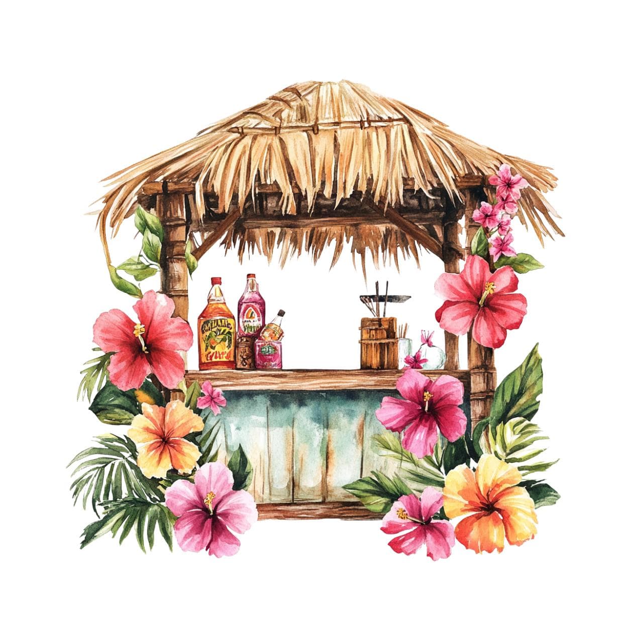 Tiki Bar Tropical Clipart, Tropical Bar Clipart, Hawaiian Clipart,Tiki Bar Beach,Watercolor Hawaii Tiki Clipart, Watercolor Tiki Bar clipart - image 4