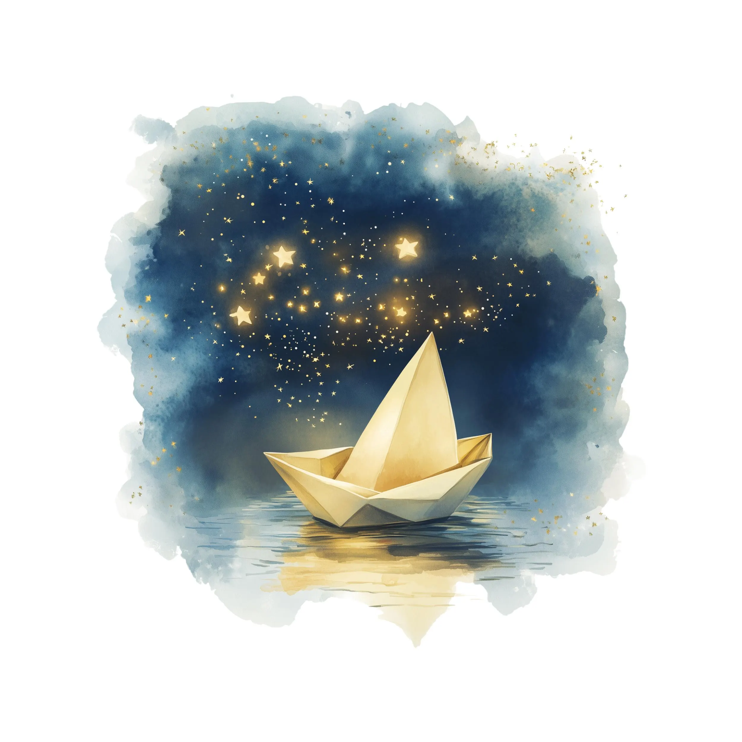Watercolor Paper Boats, Dreamy paper Boats, Paper Boat clipart, paper boat origami, paper boat night Stars celestial, Paper boat design - image 2