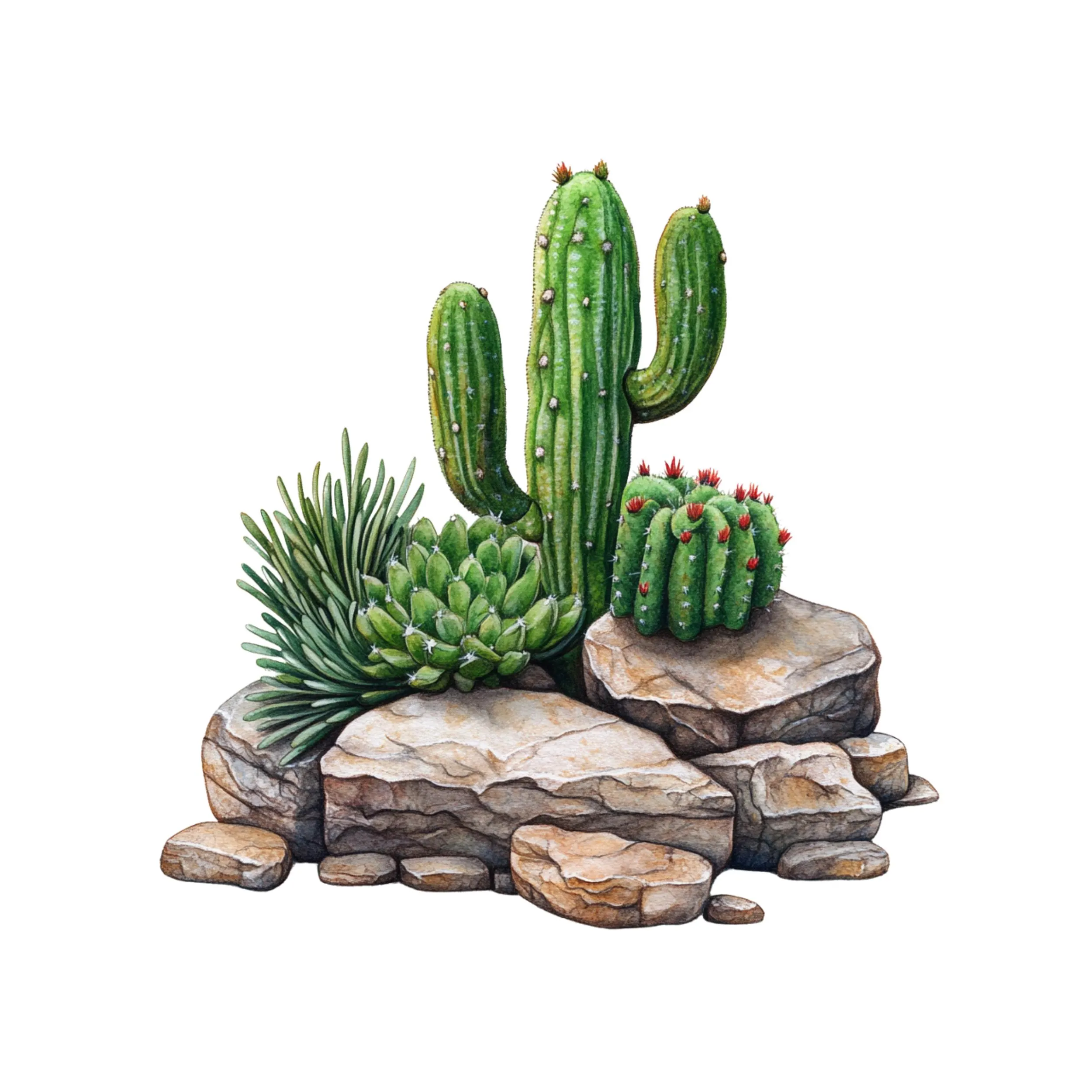 Cactus clipart Rocky Garden Clipart, Cactus Watercolor Desert clipart ,Cactus on stone, cactus design, desert scene,cactus png ,Stone Garden - image 4
