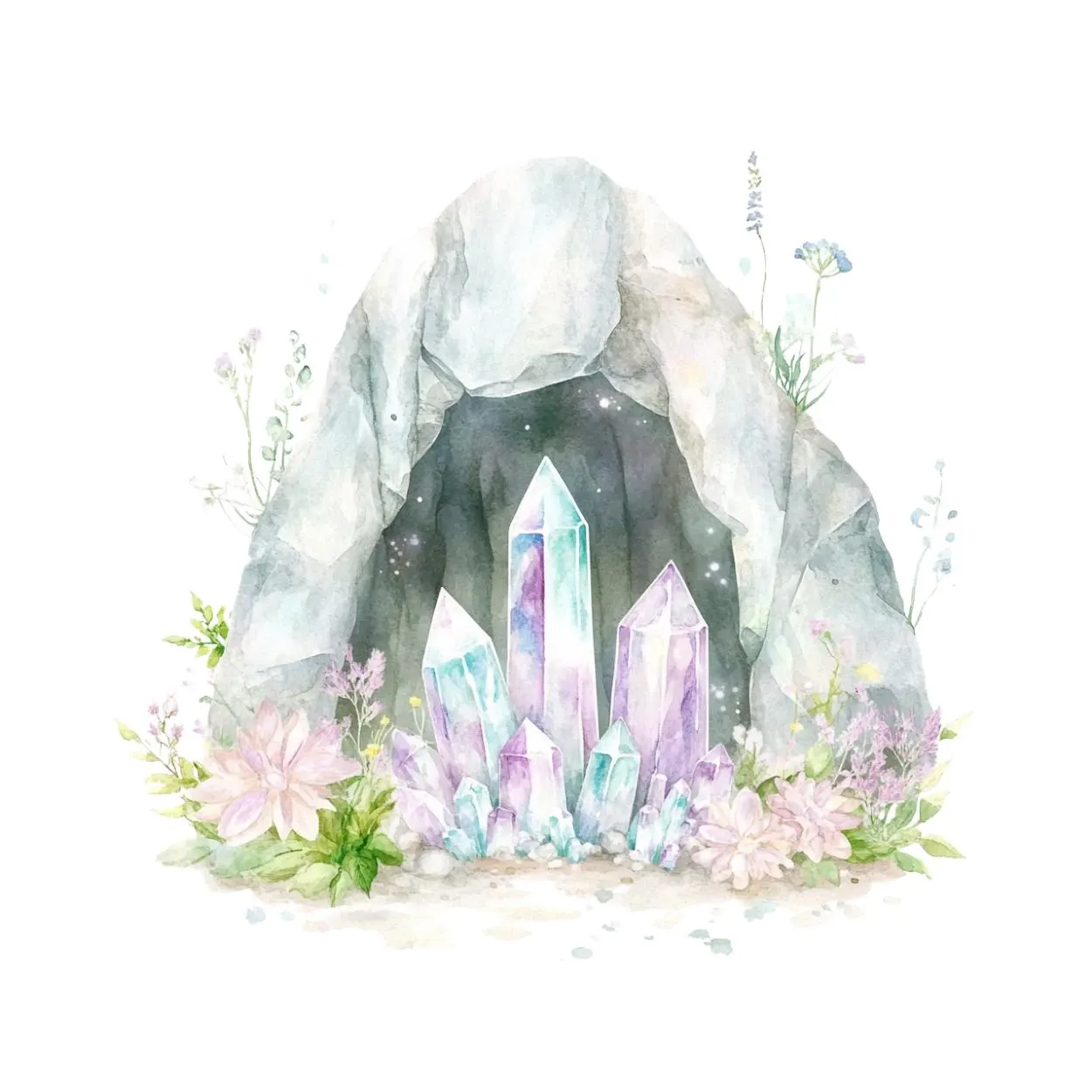 Watercolor Cave Crystal Coven Clipart, Crystal Images,Crystal clipart,Watercolor Mystical Graphics, Gemstone Fantasy, Pastel Crystals design - image 5
