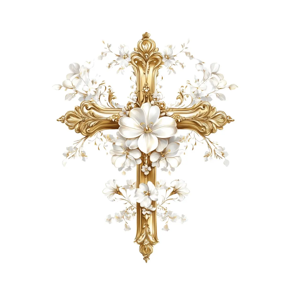 Watercolor White floral cross clipart, Religious clipart, Baptism cross, First Communion clipart,  Cross Baptism Clipart, Floral Cross png - image 3