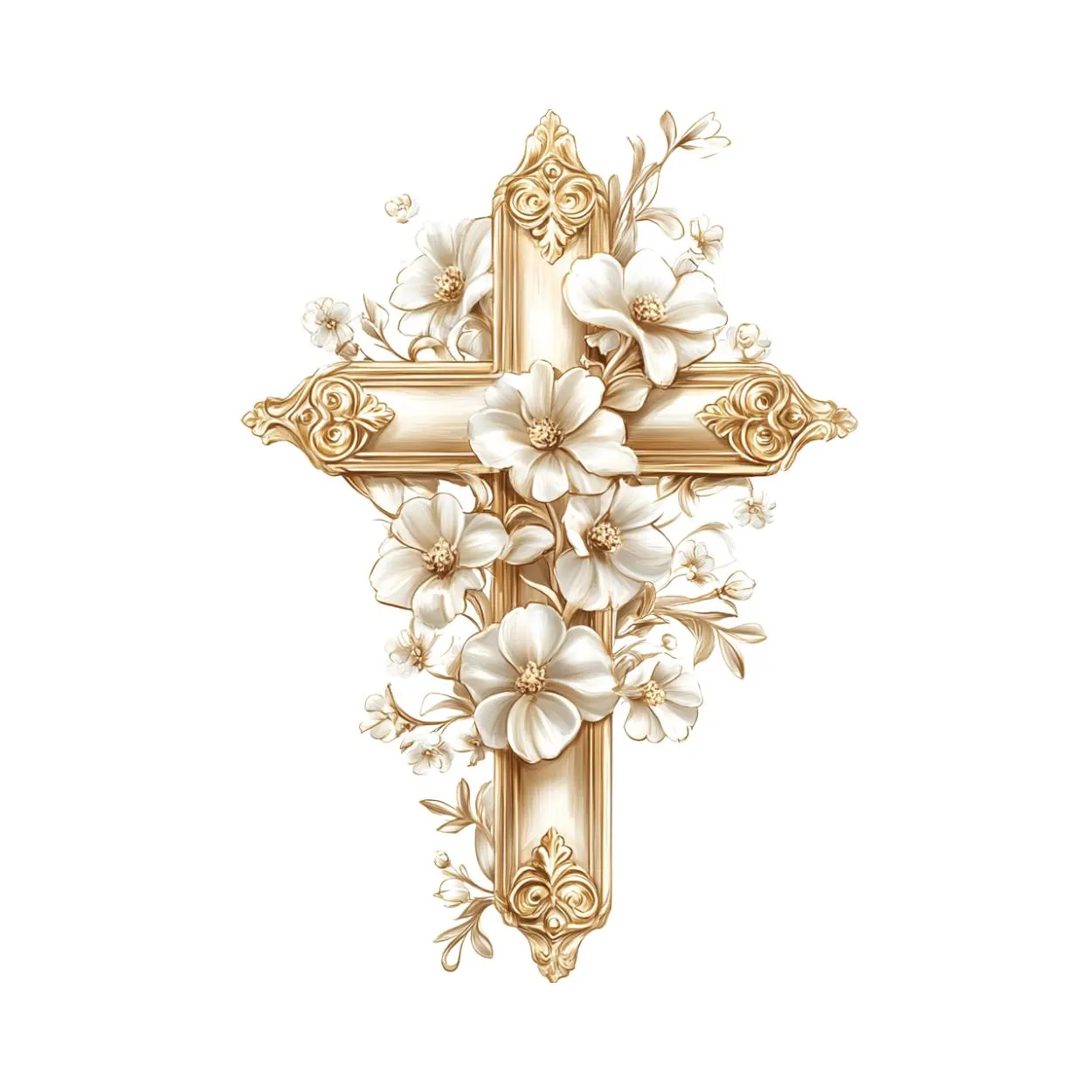 Watercolor White floral cross clipart, Religious clipart, Baptism cross, First Communion clipart,  Cross Baptism Clipart, Floral Cross png - image 4