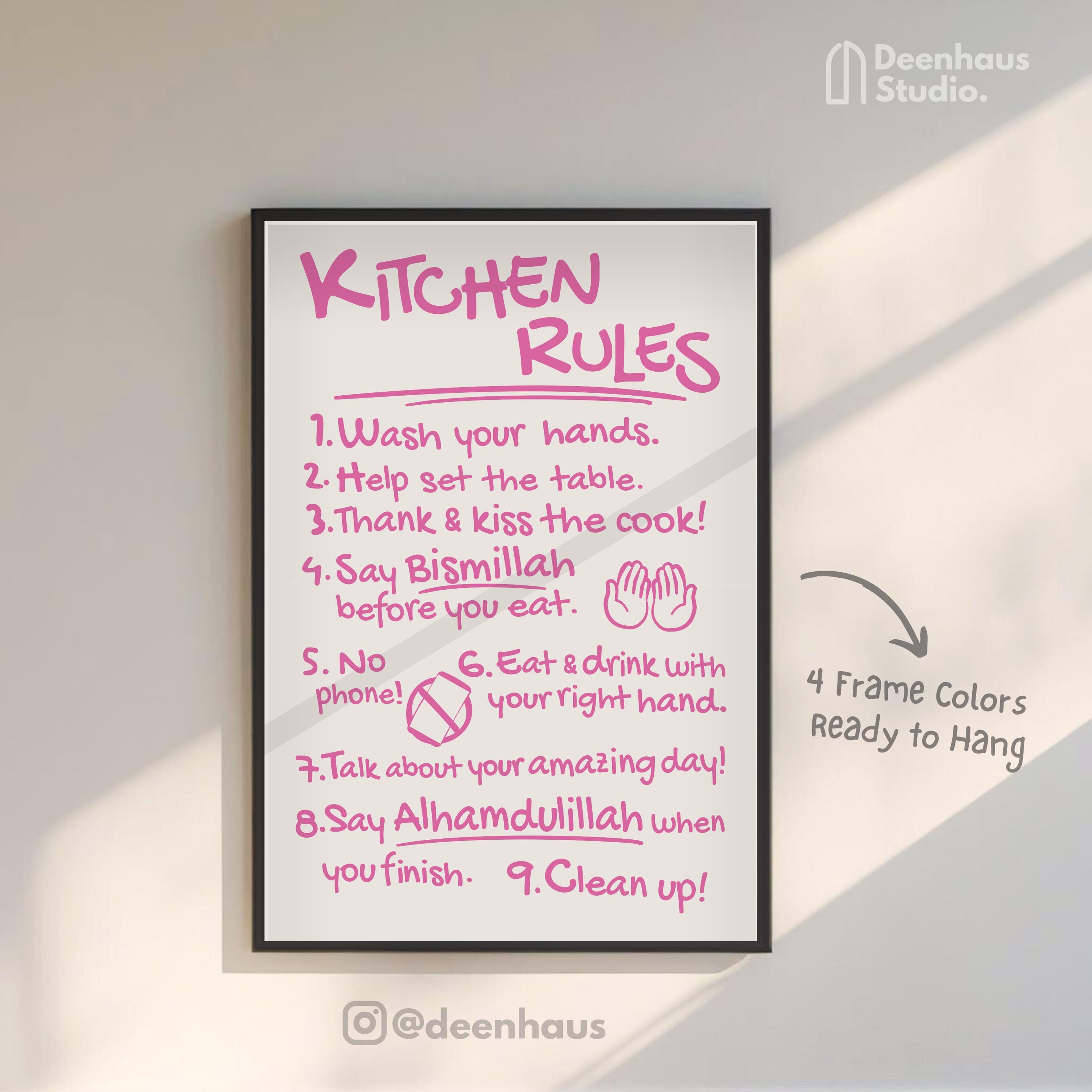 Pink Kitchen Rules Poster: Muslim Home Decor, Framed Art - image 5