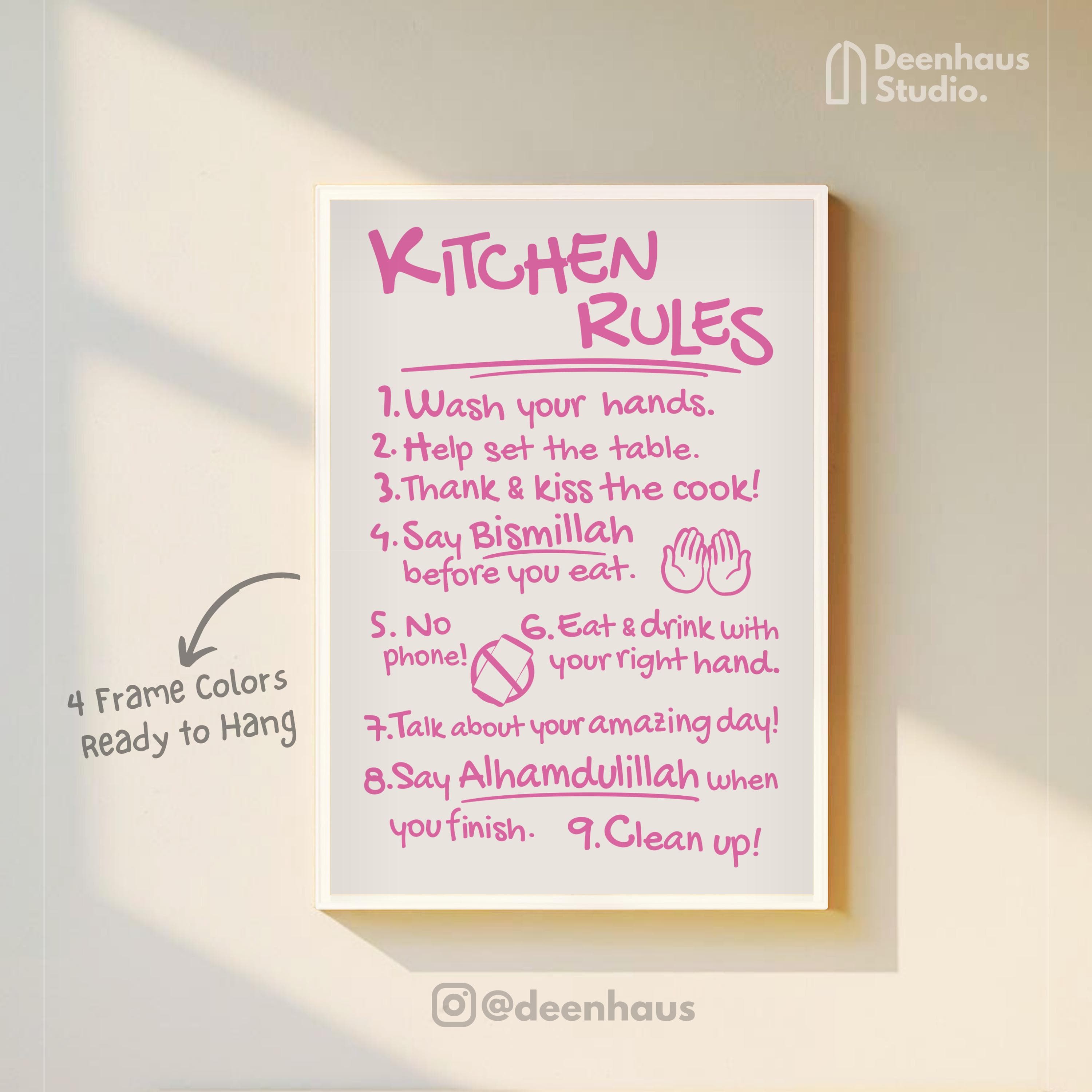 Pink Kitchen Rules Poster: Muslim Home Decor, Framed Art - image 3