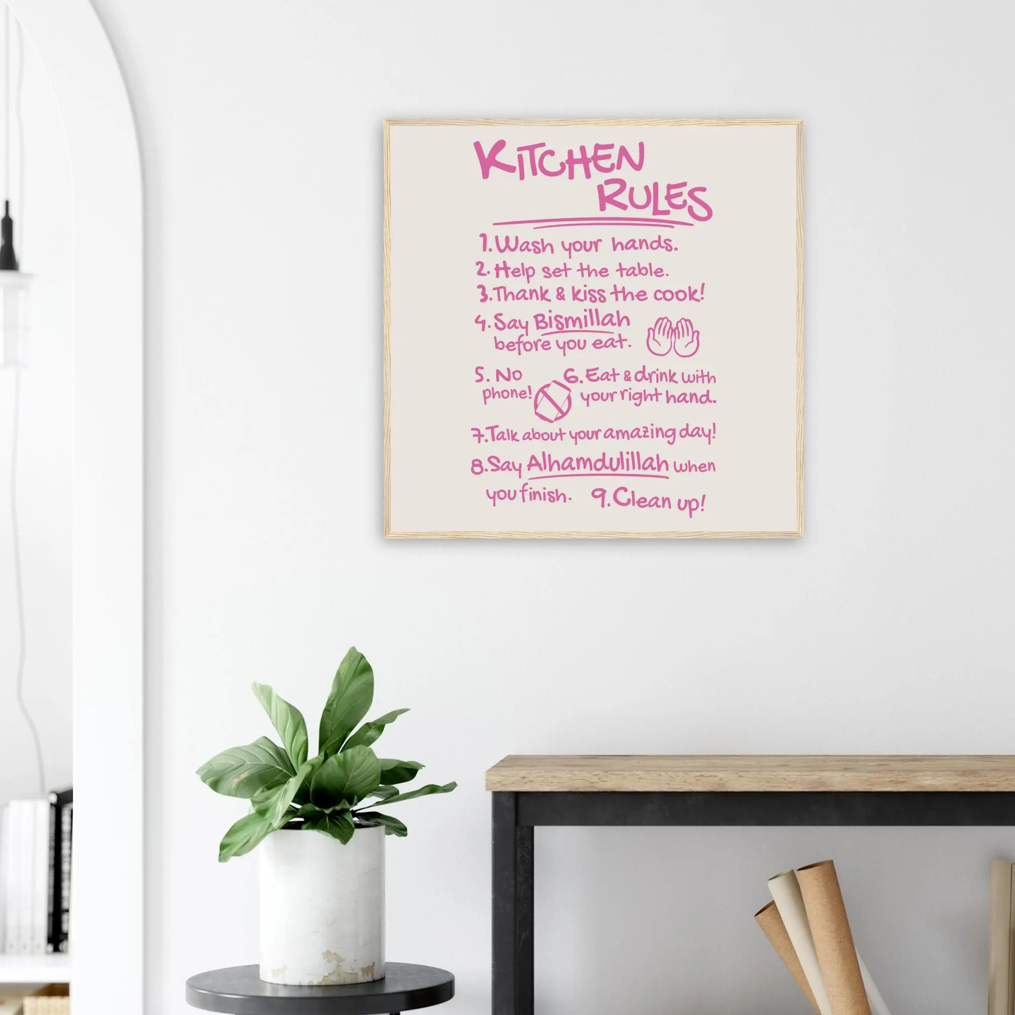 Pink Kitchen Rules Poster: Muslim Home Decor, Framed Art - image 4