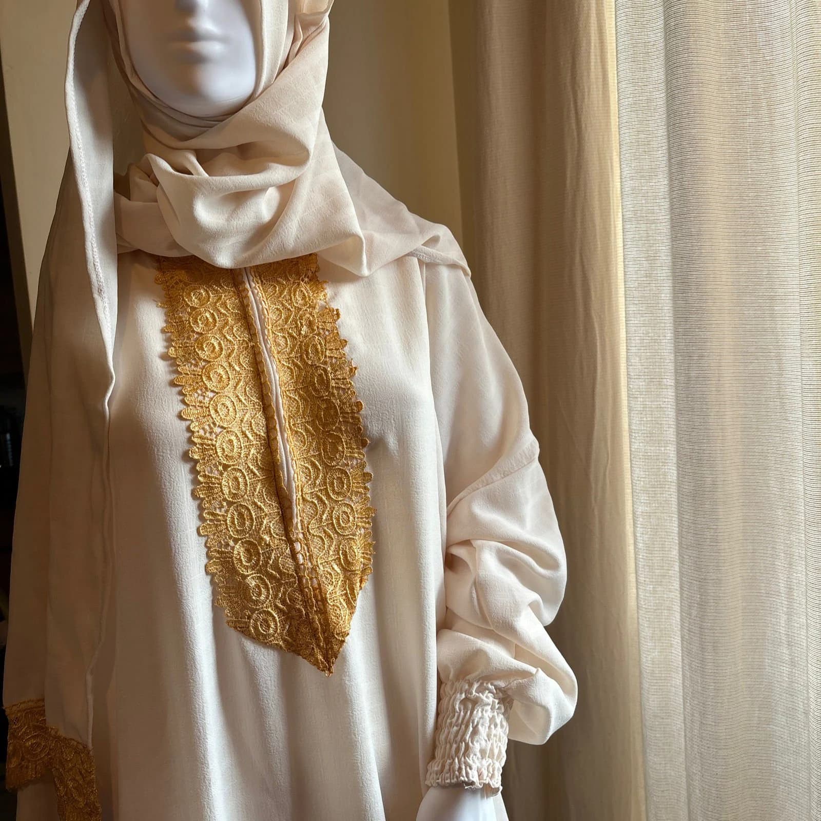 Beige Prayer Abaya Dress Hijab attached