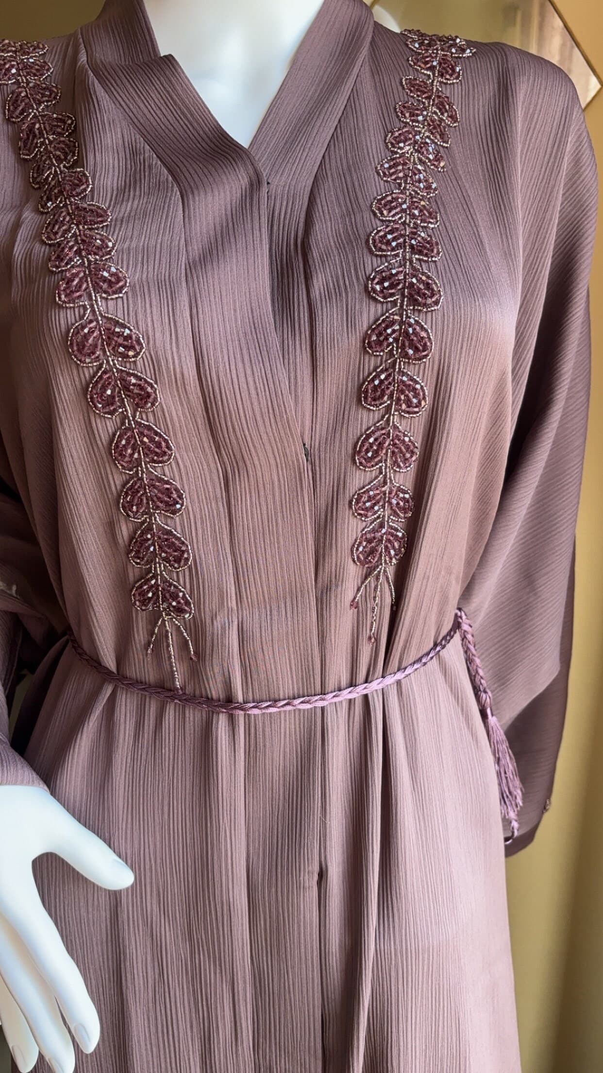 Embellished Beige Abaya Set, Dubai Modest Dress, Matching Hijab - image 5