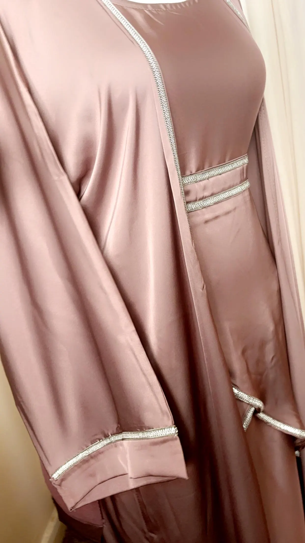 Satin Abaya Set, Embellished Pink Modest Dress - image 5