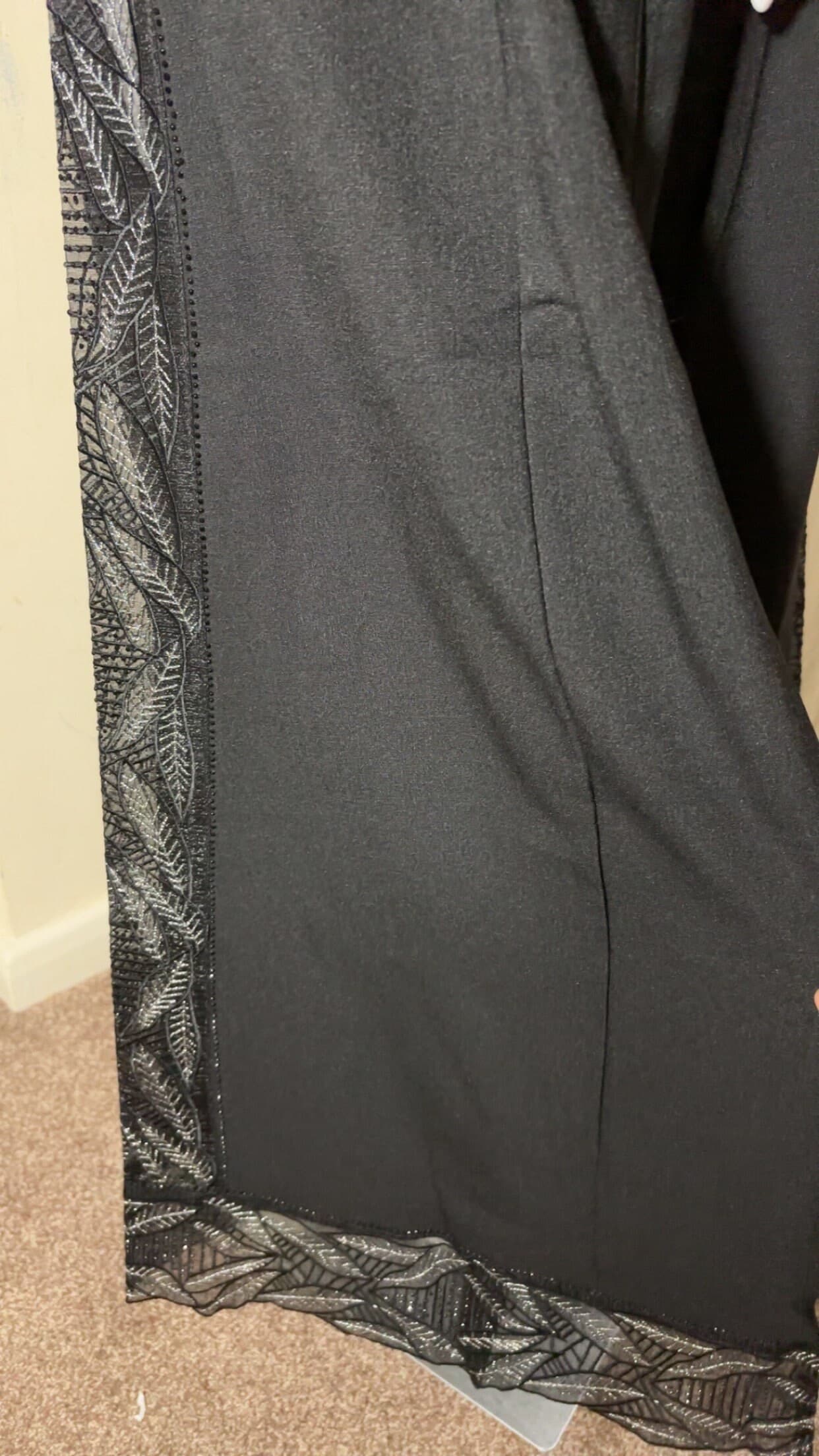 Black Linen Abaya Set with Embroidered Embellishments, Matching Hijab - image 5