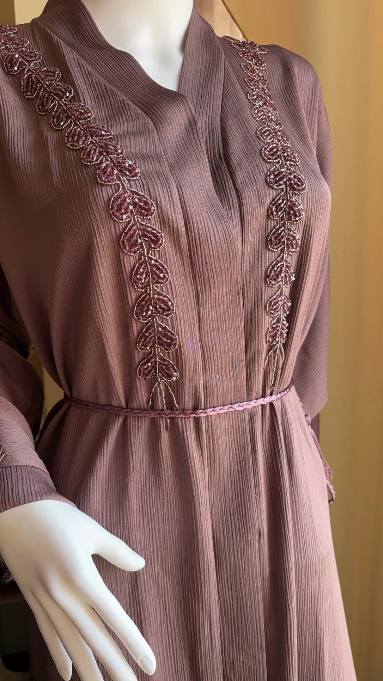 Embellished Beige Abaya Set, Dubai Modest Dress, Matching Hijab