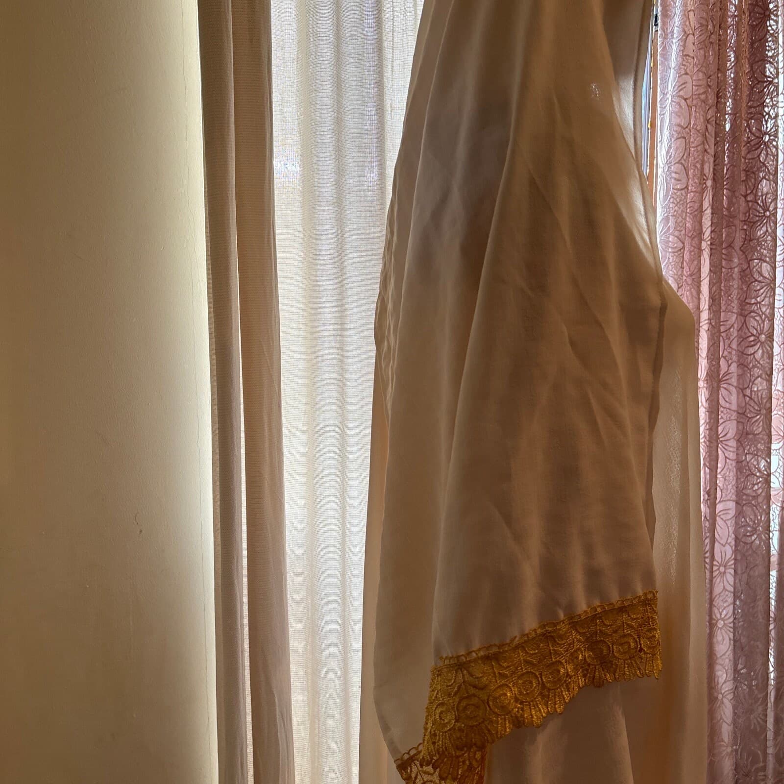 Beige Lace Prayer Abaya Dress with Attached Headscarf, Plus Size - image 4
