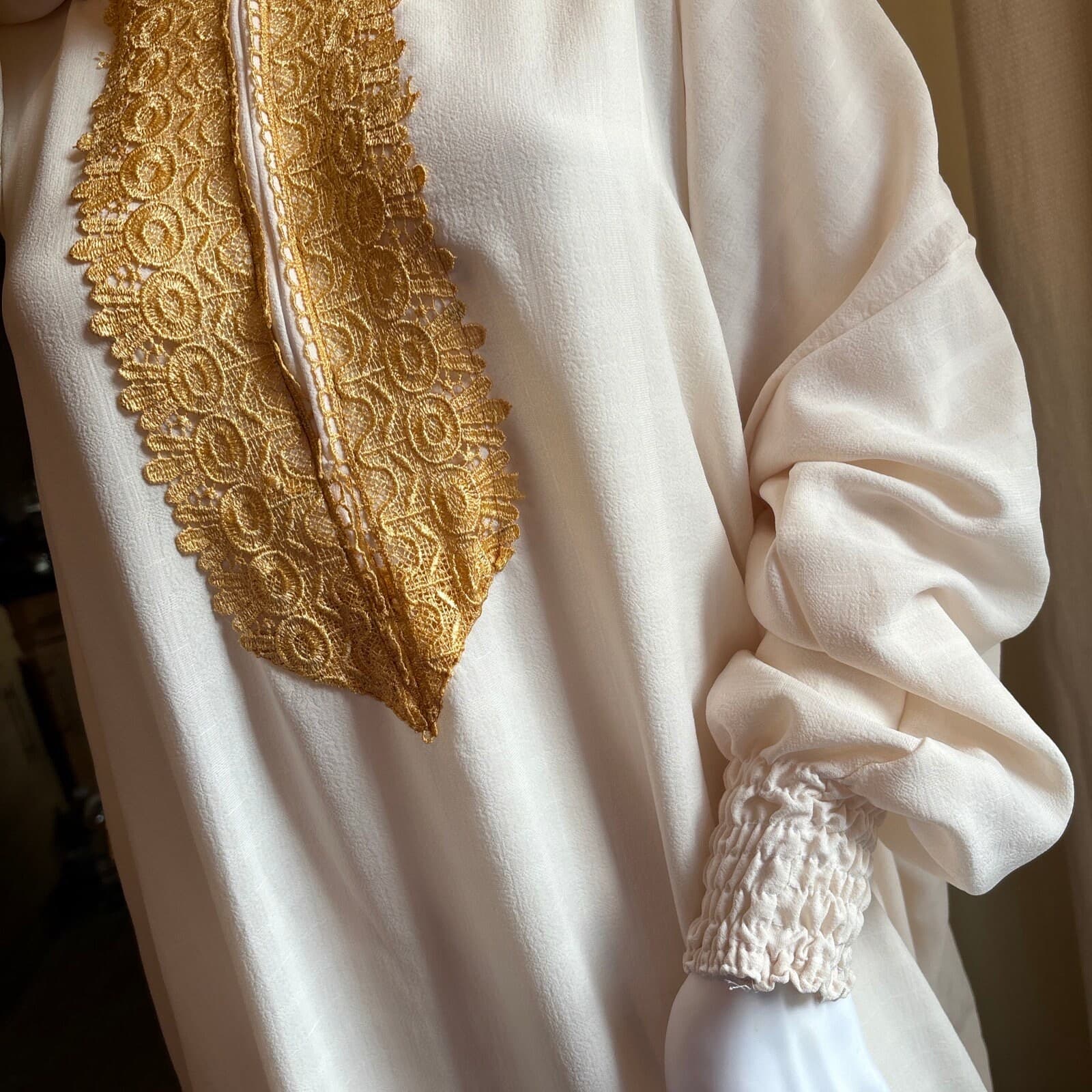 Beige Lace Prayer Abaya Dress with Attached Headscarf, Plus Size - image 3