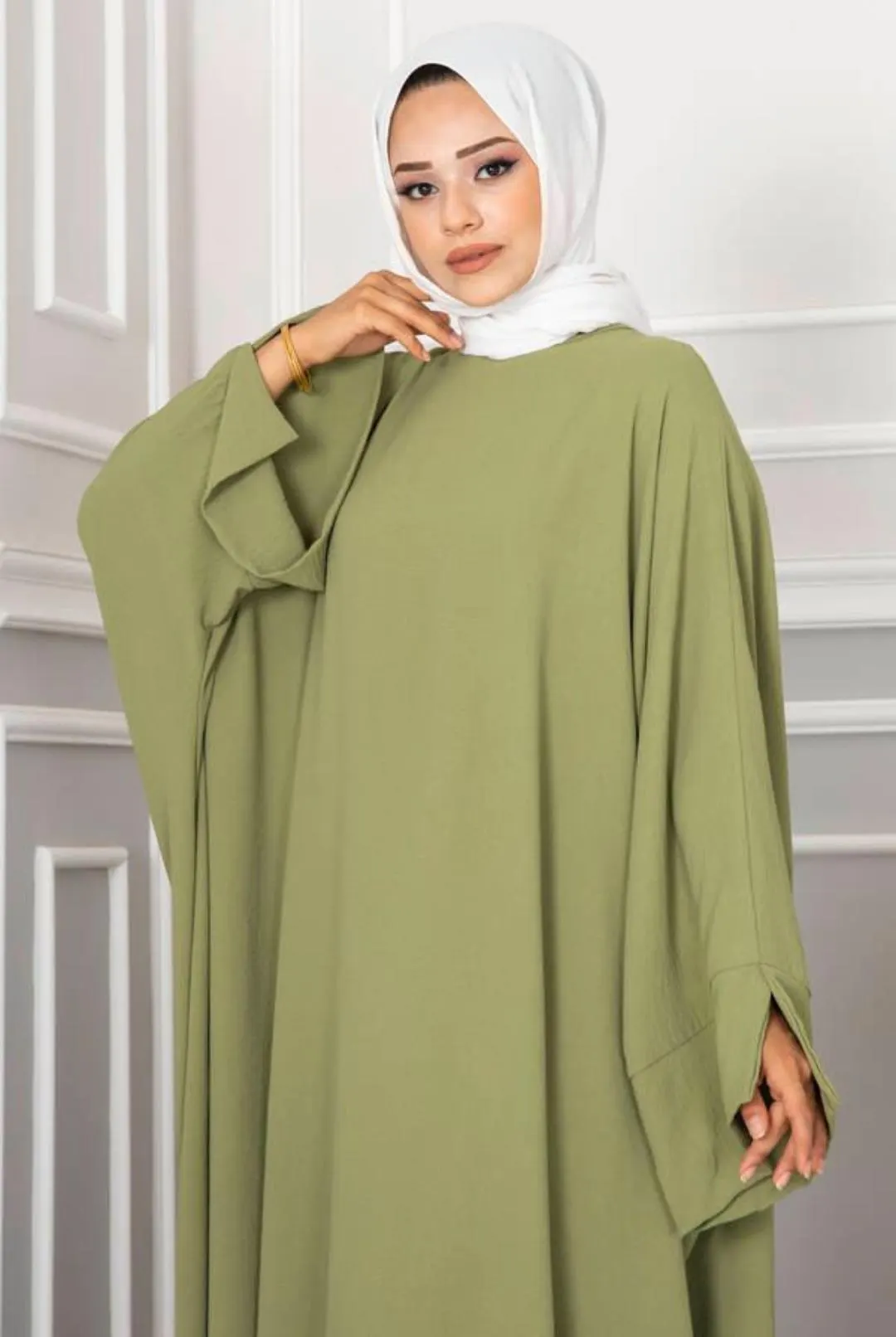 Green Maxi Abaya Dress, Loose Fit Islamic Clothing