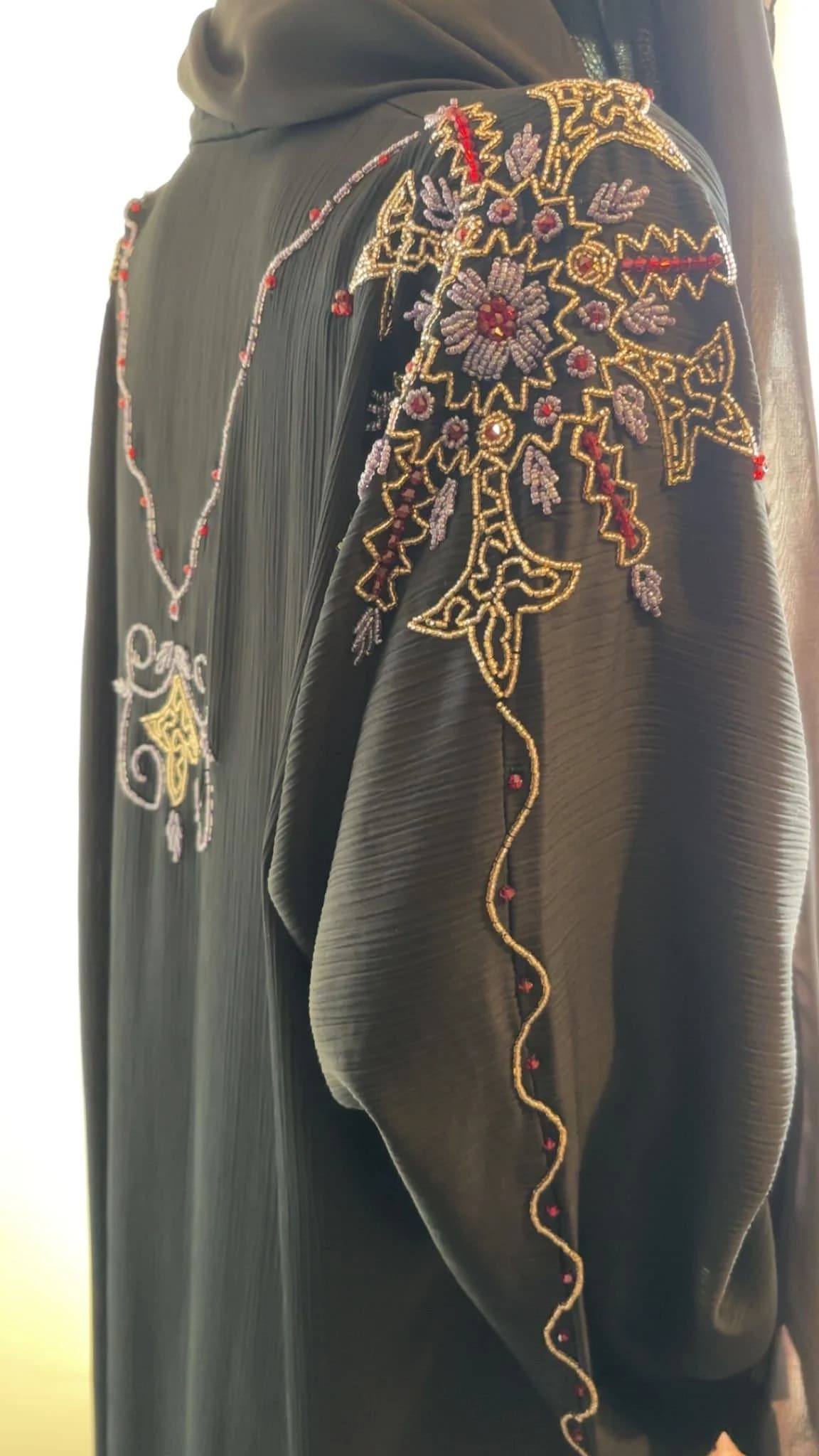 Black Embellished Abaya Set with Hijab & Belt