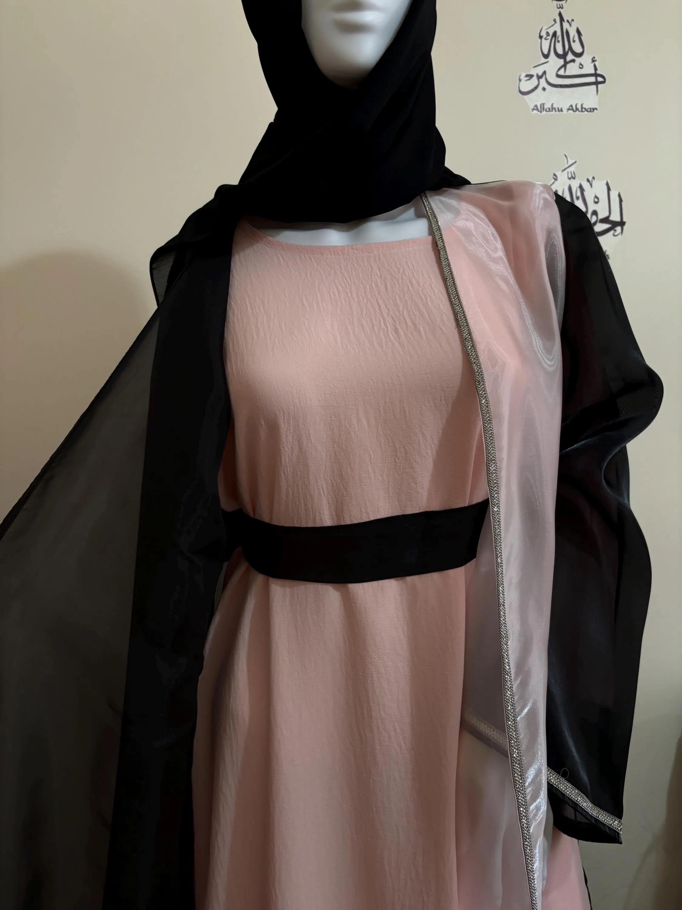 Luxury Organza Abaya Set, Embellished Open Abaya, Matching Slip Dress - image 2