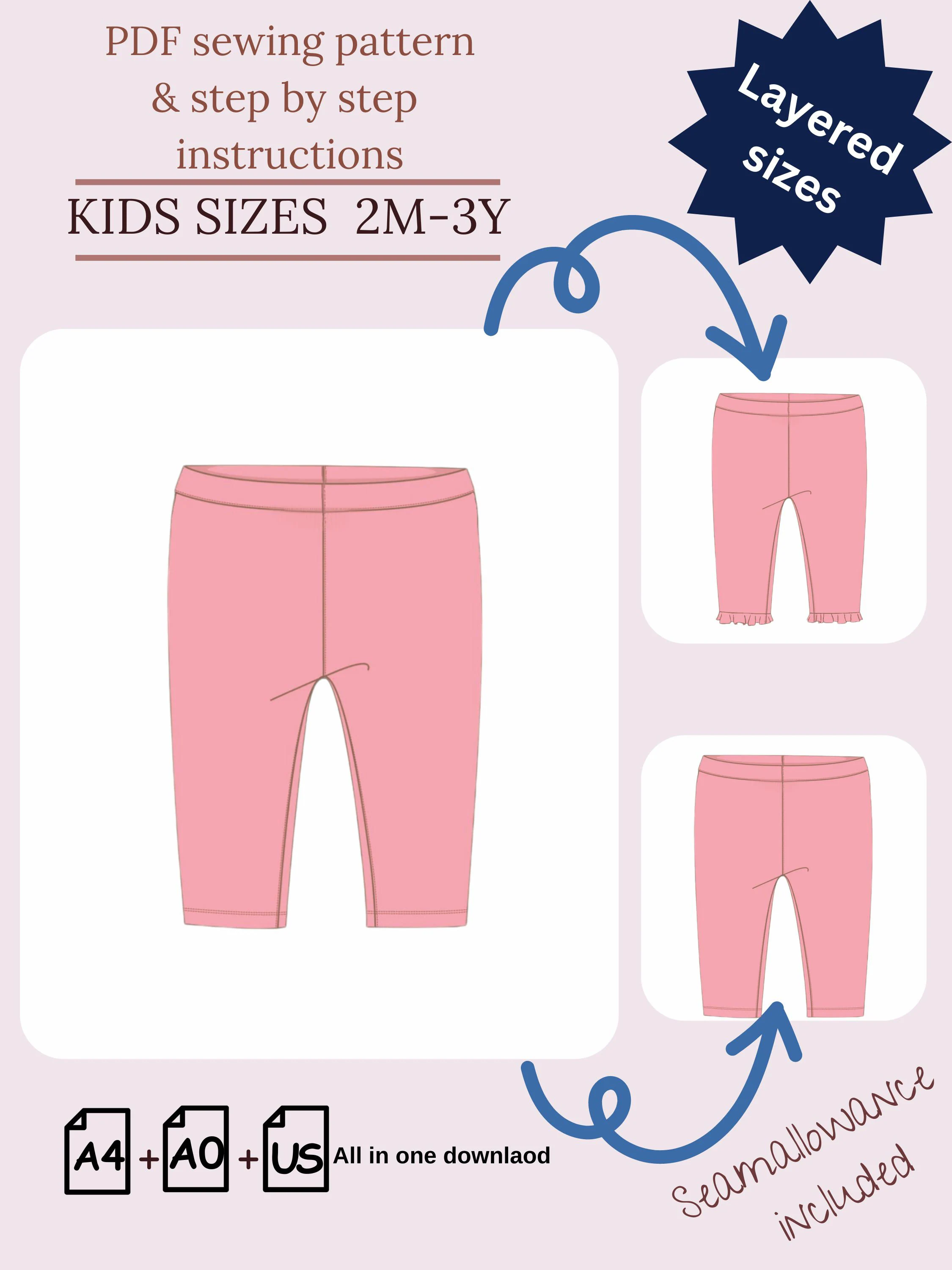 Kids Leggings Sewing Pattern, Easy Printable Pants (PDF) - image 2