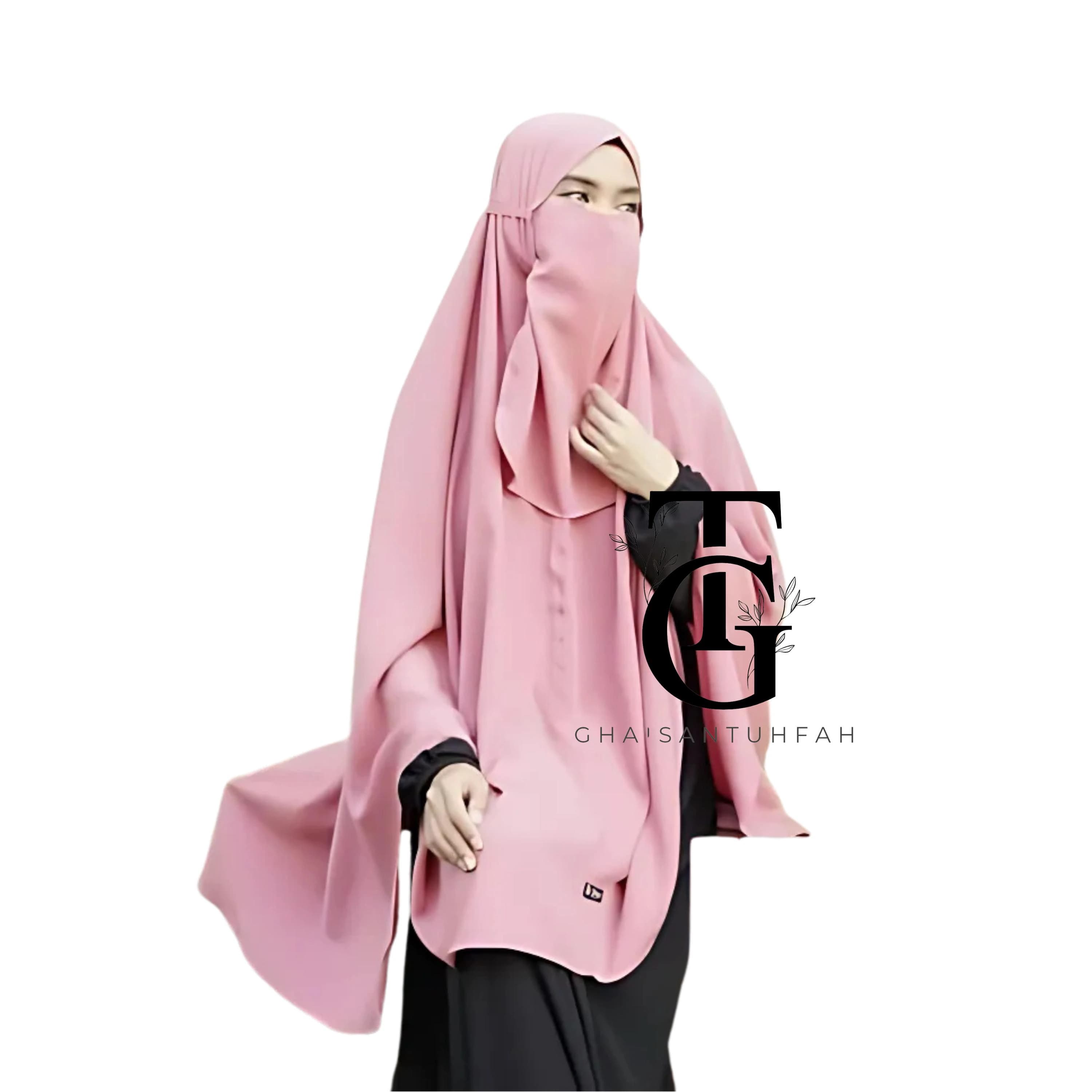 Syari Instant Khimar with niqab, Instan Veil, Solid Color Headscarf, Modest Islamic Scarf, Elegant Hijab Head Cover, Religious Headwear GT77