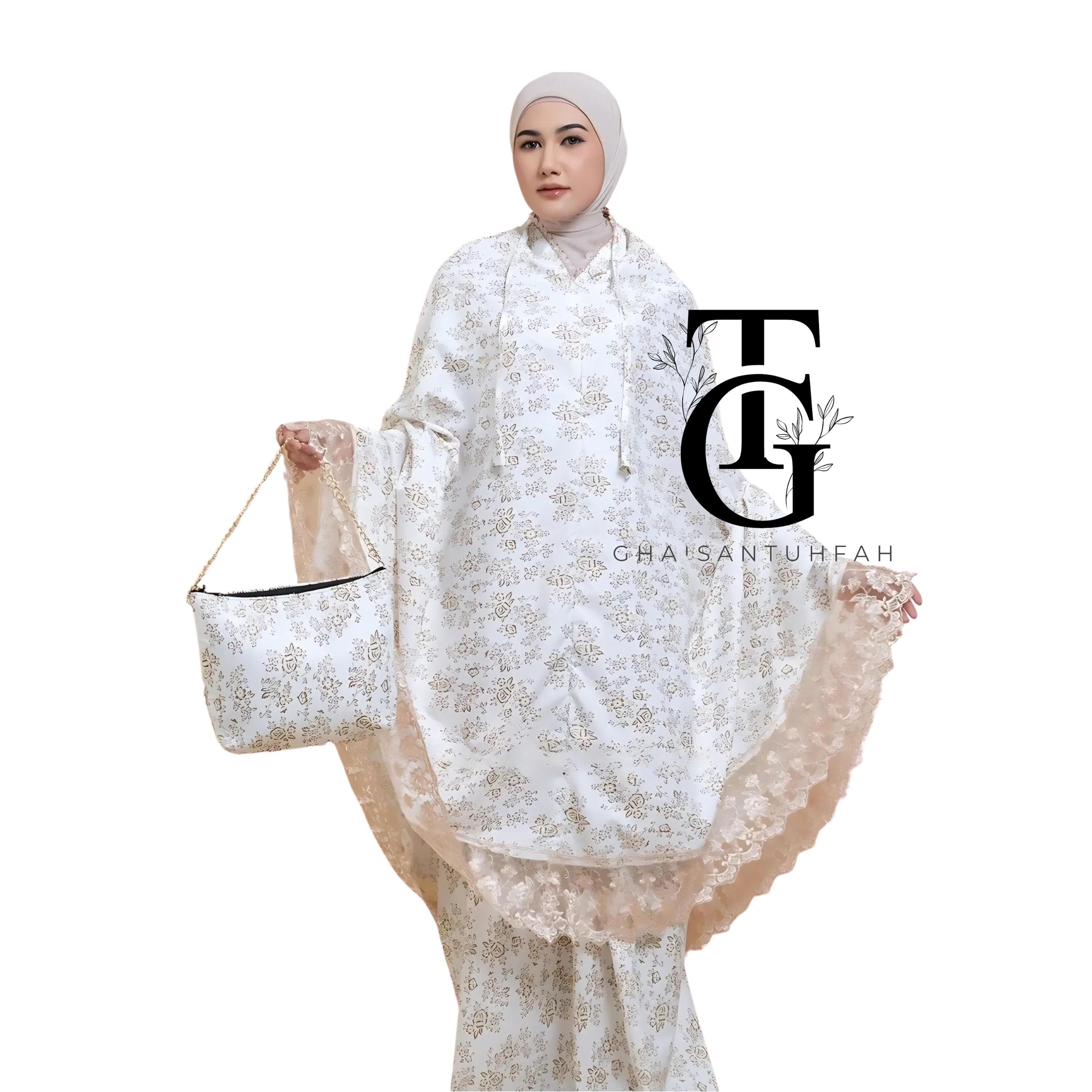 Luxurious Lace 2in1 Cotton Foil Adult Mukena, Mukena for Women, Muslim Prayer Set, Prayer Mat Included, Worship Accessory, Islamic Gift GT70