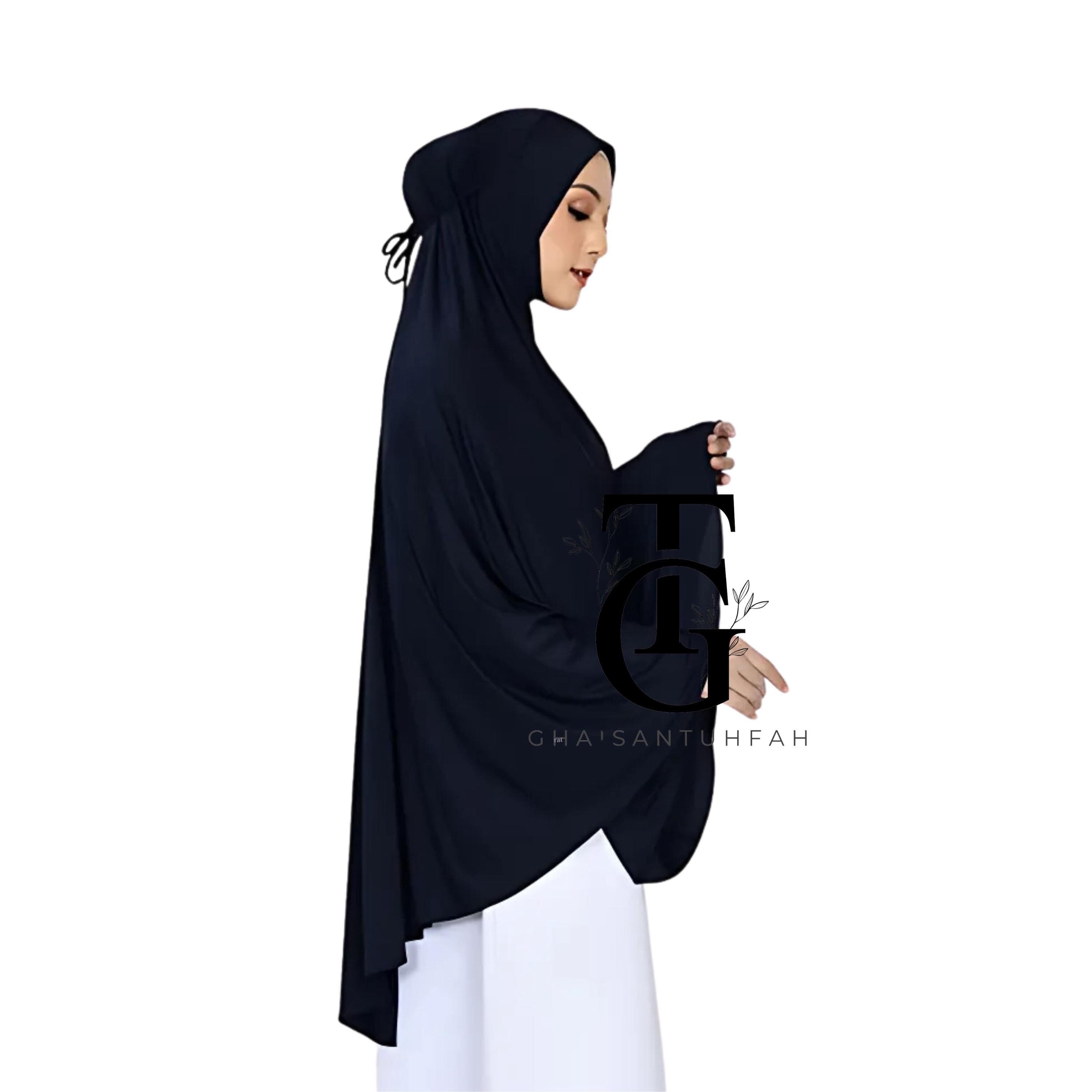 Khimar Dagu Sabah Tali, Jersy Bergo Malaysia Syari, Modest Islamic Scarf, Elegant Hijab Head Cover, Religious Headwear GT74