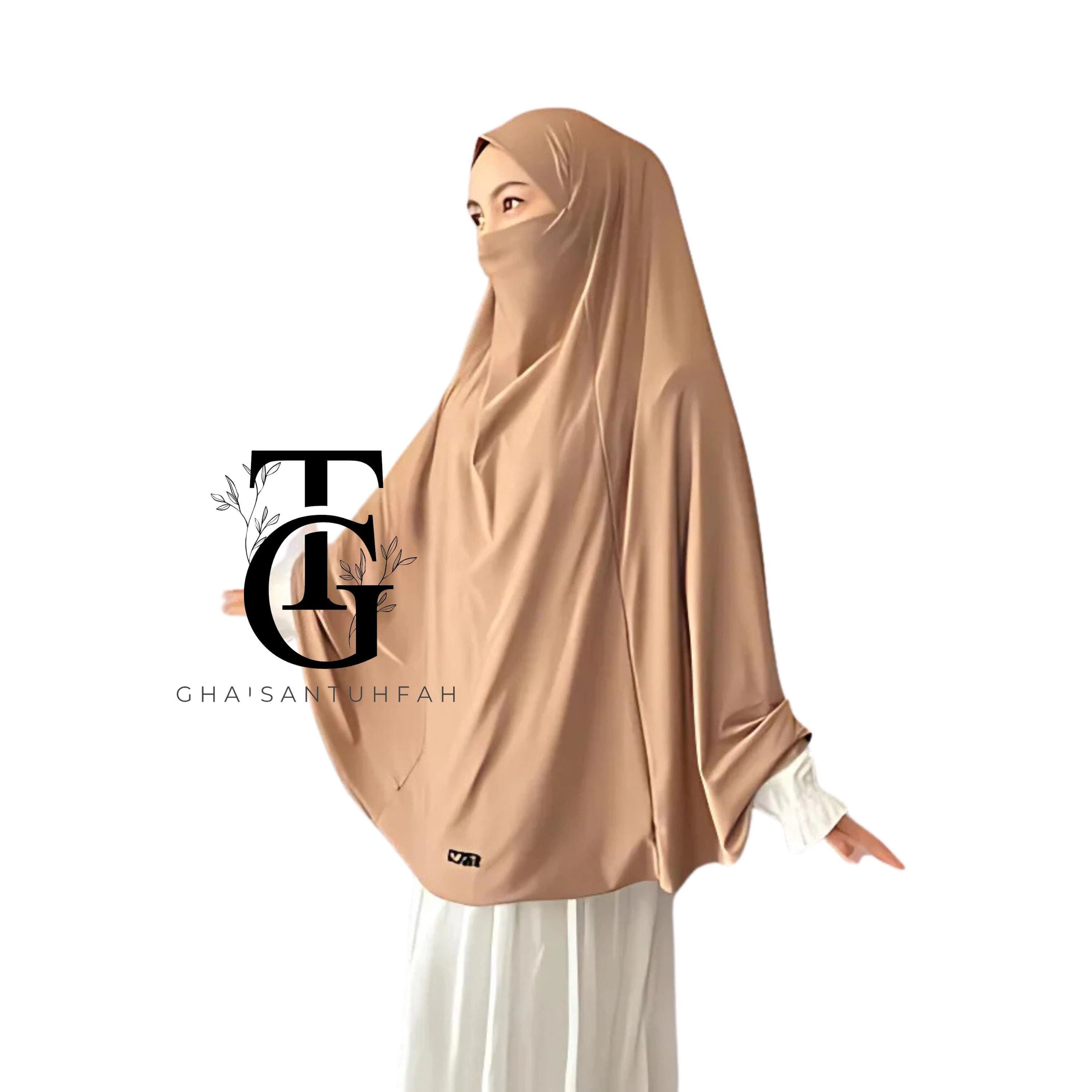 French Khimar Niqab Veil, Medina Syari Jumbo Instant Bergo Veil, Modest Islamic Scarf, Elegant Hijab Head Cover, Religious Headwear GT43